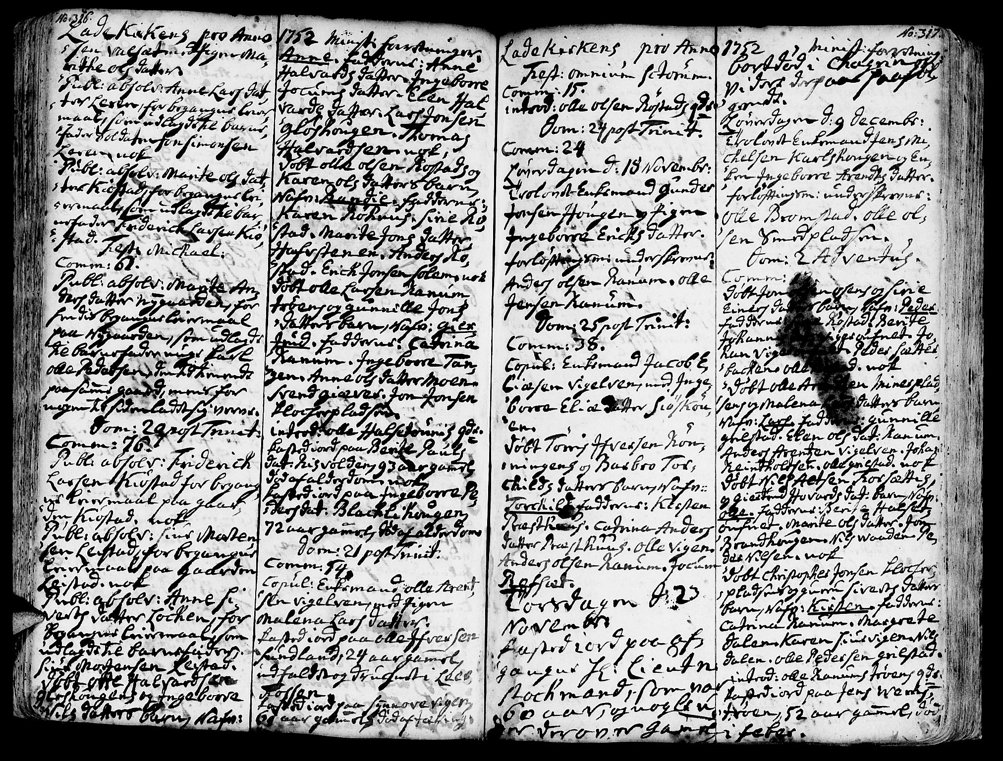 Ministerialprotokoller, klokkerbøker og fødselsregistre - Sør-Trøndelag, SAT/A-1456/606/L0275: Parish register (official) no. 606A01 /1, 1727-1780, p. 316-317