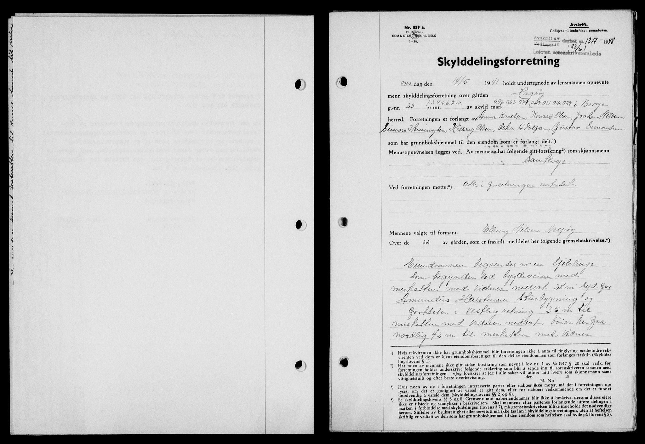 Lofoten sorenskriveri, SAT/A-0017/1/2/2C/L0018a: Mortgage book no. 18a, 1948-1948, Diary no: : 1317/1948