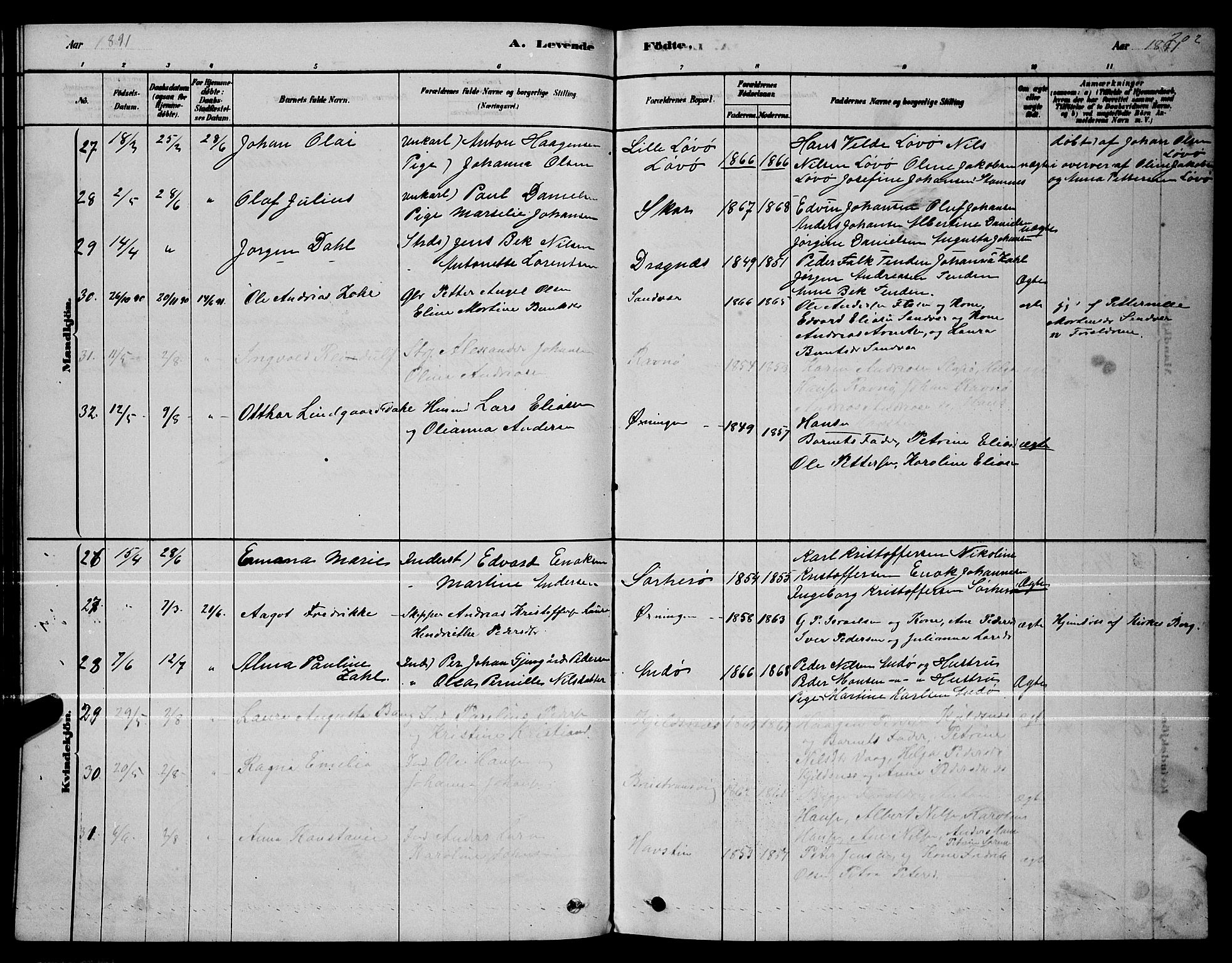 Ministerialprotokoller, klokkerbøker og fødselsregistre - Nordland, AV/SAT-A-1459/834/L0513: Parish register (copy) no. 834C04, 1877-1892, p. 202