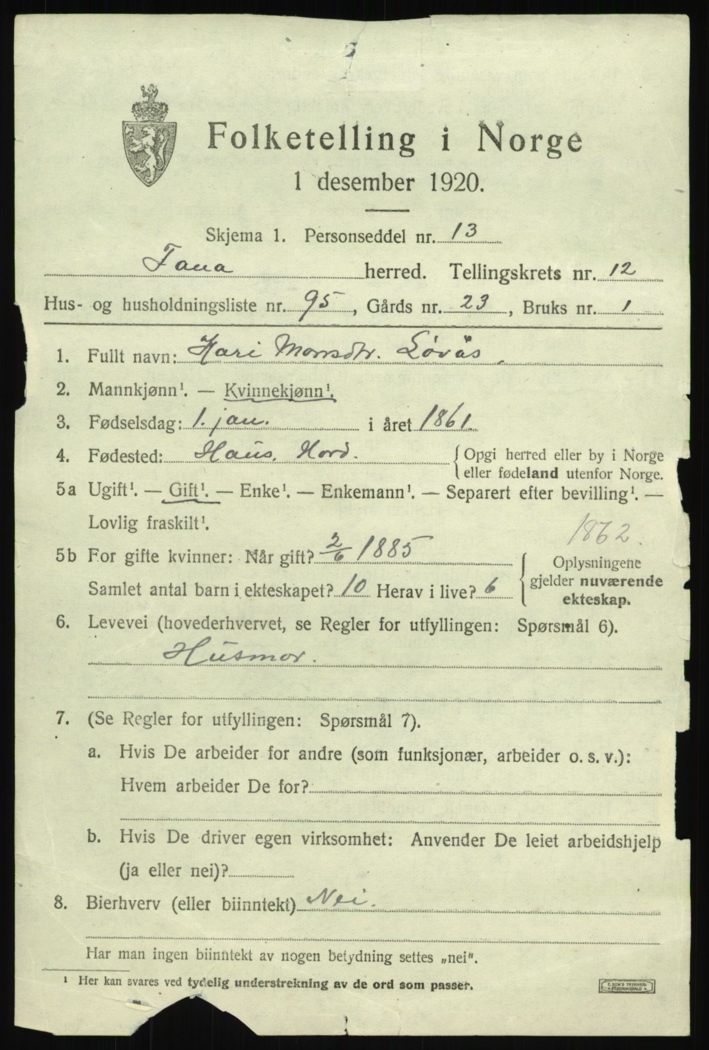 SAB, 1920 census for Fana, 1920, p. 19717