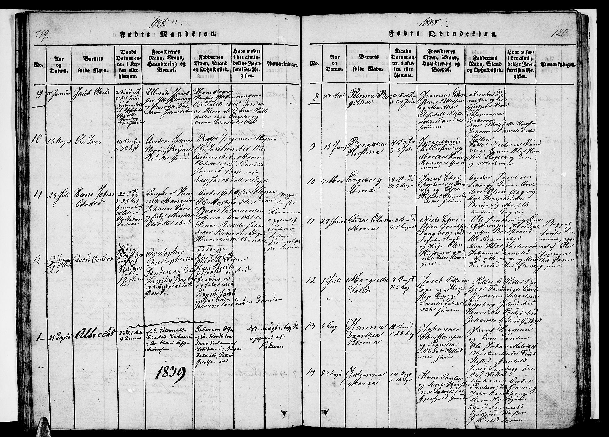 Ministerialprotokoller, klokkerbøker og fødselsregistre - Nordland, AV/SAT-A-1459/834/L0510: Parish register (copy) no. 834C01, 1820-1847, p. 119-120