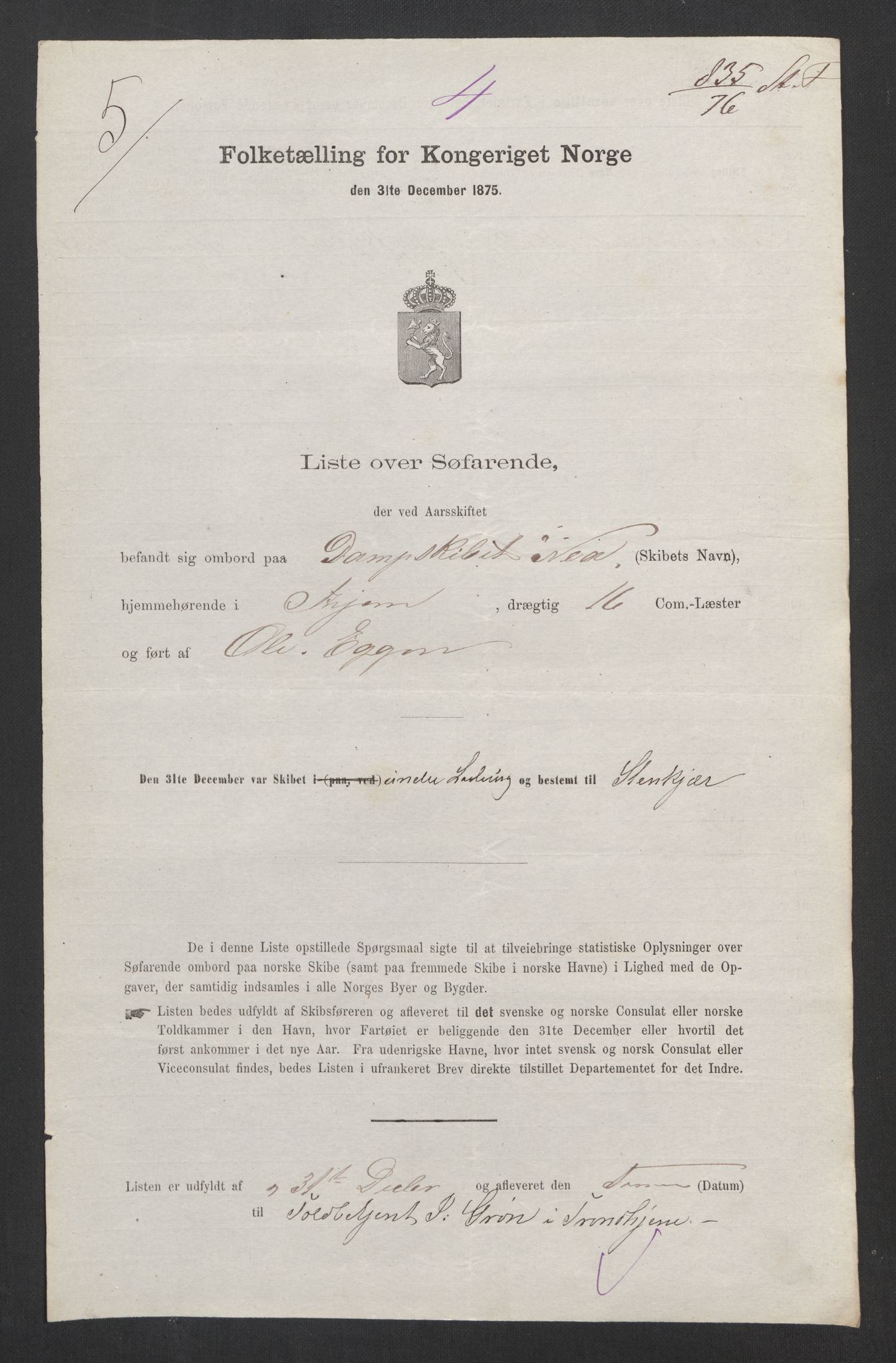 RA, 1875 census, lists of crew on ships: Ships in domestic ports, 1875, p. 1167