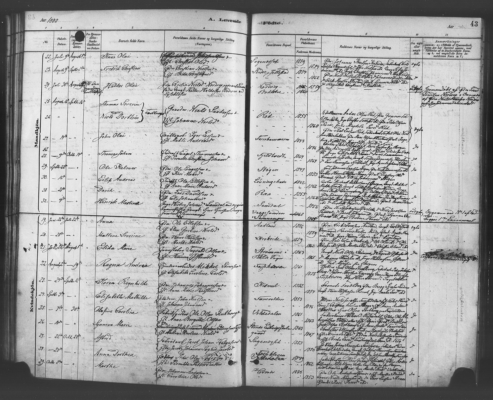 Fana Sokneprestembete, AV/SAB-A-75101/H/Haa/Haab/L0001: Parish register (official) no. B 1, 1878-1889, p. 43