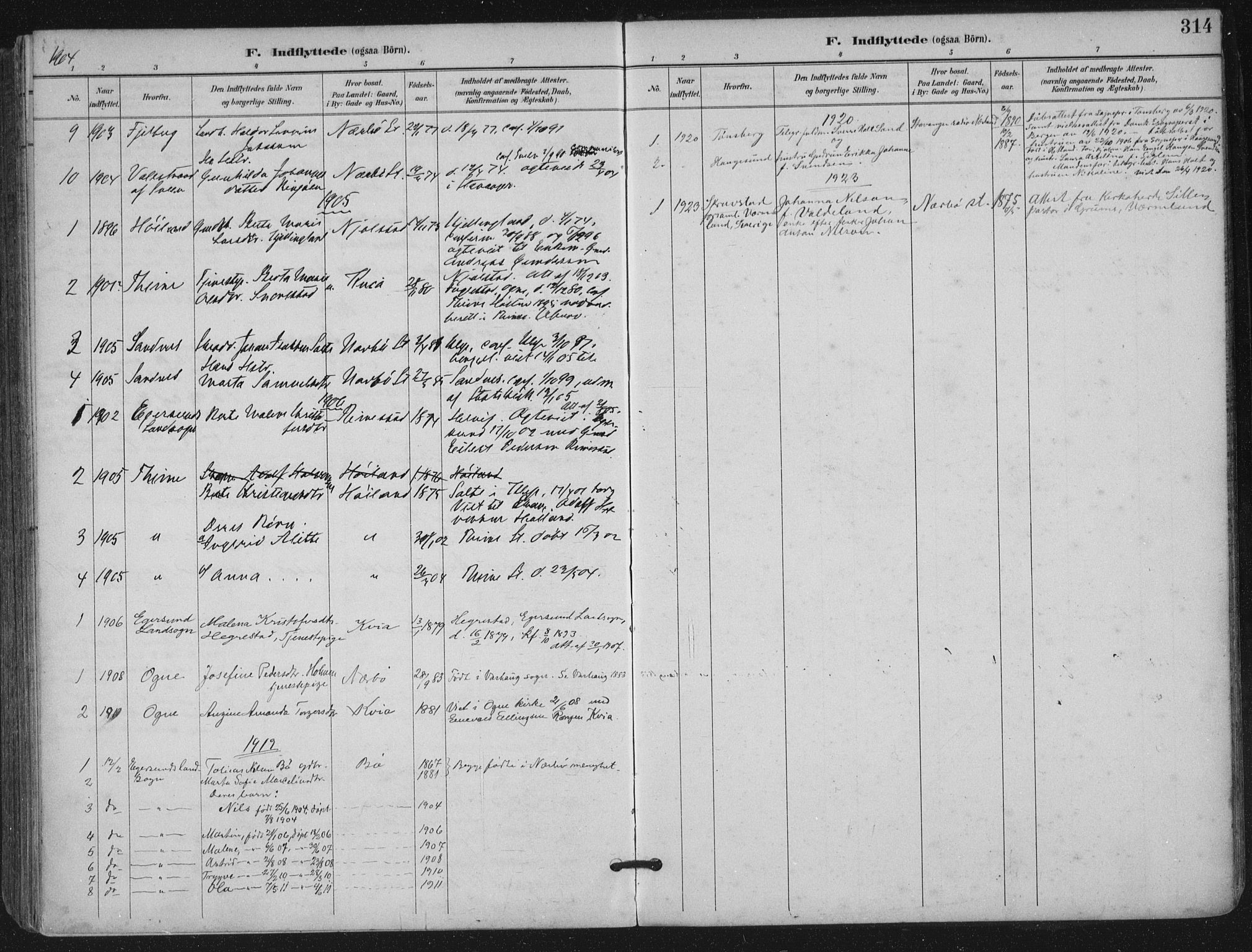 Hå sokneprestkontor, AV/SAST-A-101801/001/30BA/L0012: Parish register (official) no. A 11, 1897-1924, p. 314