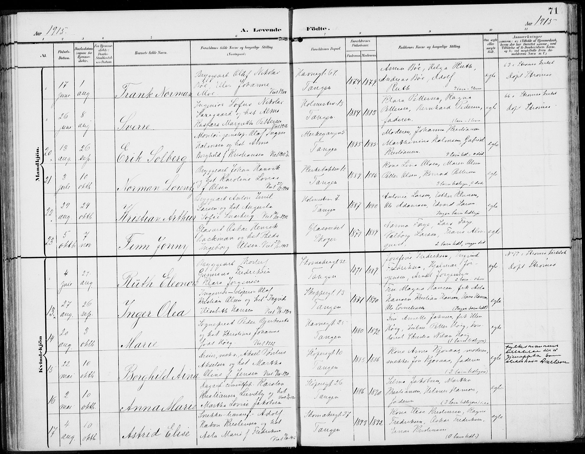 Strømsø kirkebøker, AV/SAKO-A-246/F/Fb/L0008: Parish register (official) no. II 8, 1902-1933, p. 71