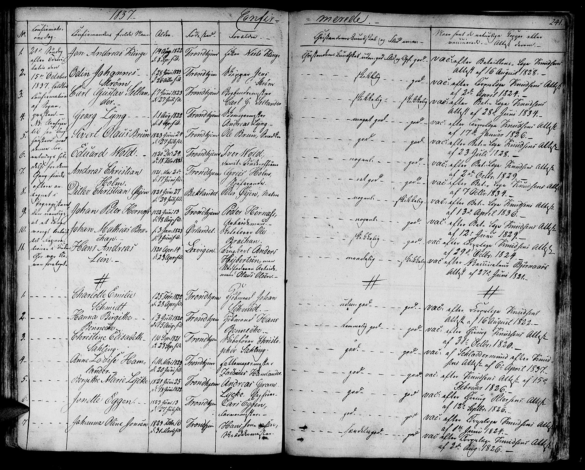 Ministerialprotokoller, klokkerbøker og fødselsregistre - Sør-Trøndelag, AV/SAT-A-1456/602/L0108: Parish register (official) no. 602A06, 1821-1839, p. 241