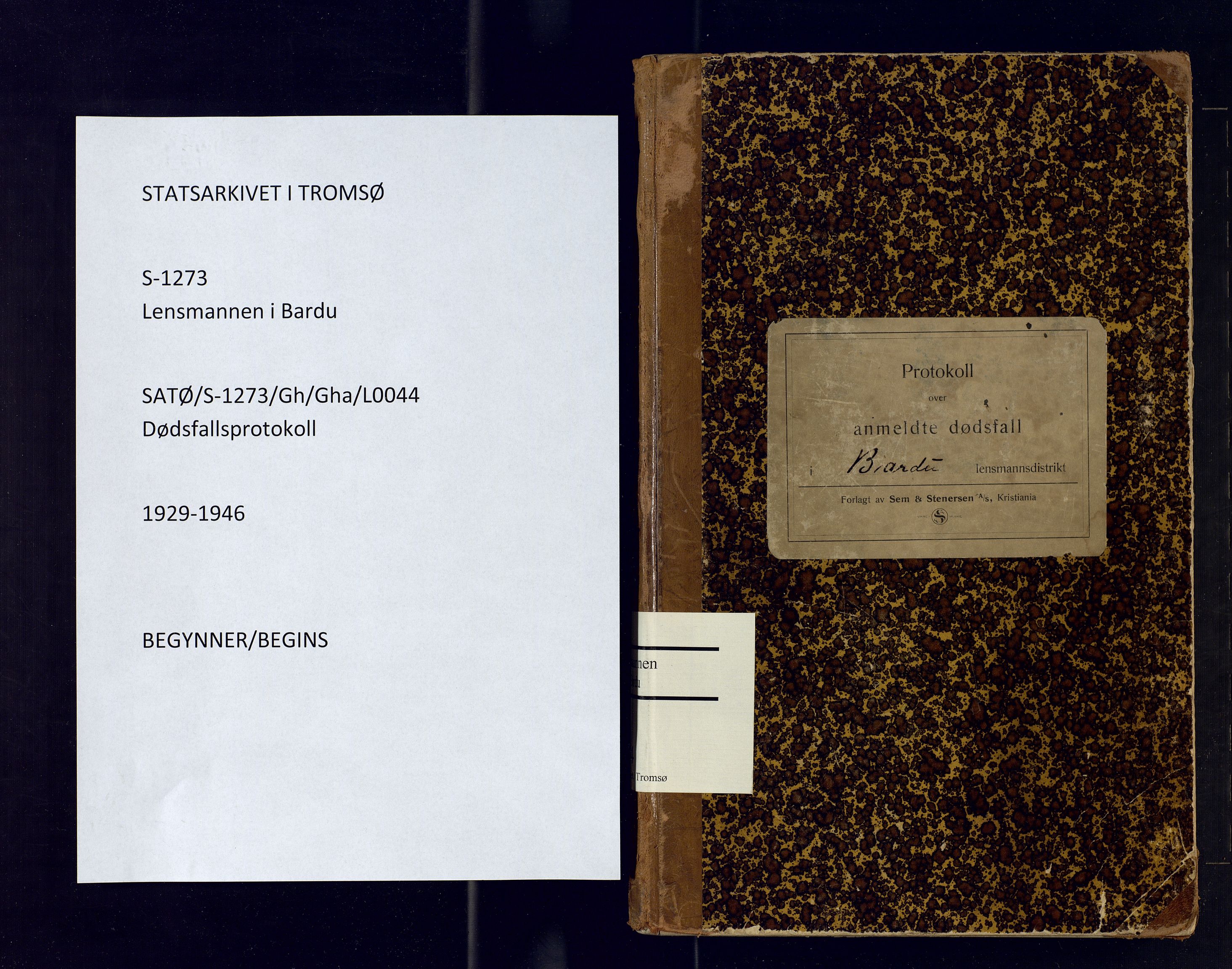 Bardu lensmannskontor, SATØ/S-1273/Gh/Gha/L0044: Dødsfallsprotokoller, 1929-1946