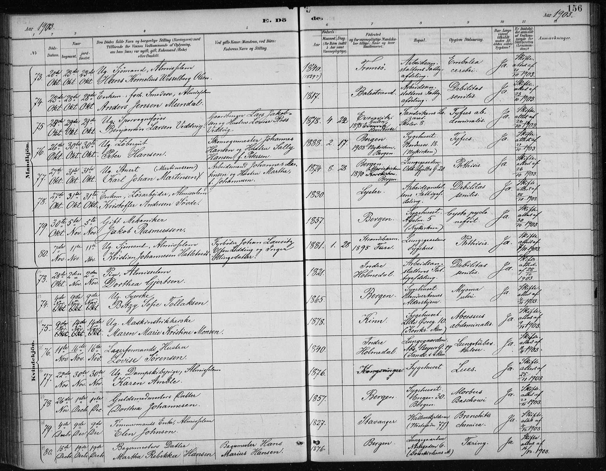 Bergen kommunale pleiehjem - stiftelsespresten, AV/SAB-A-100281: Parish register (official) no. A 5, 1887-1908, p. 156