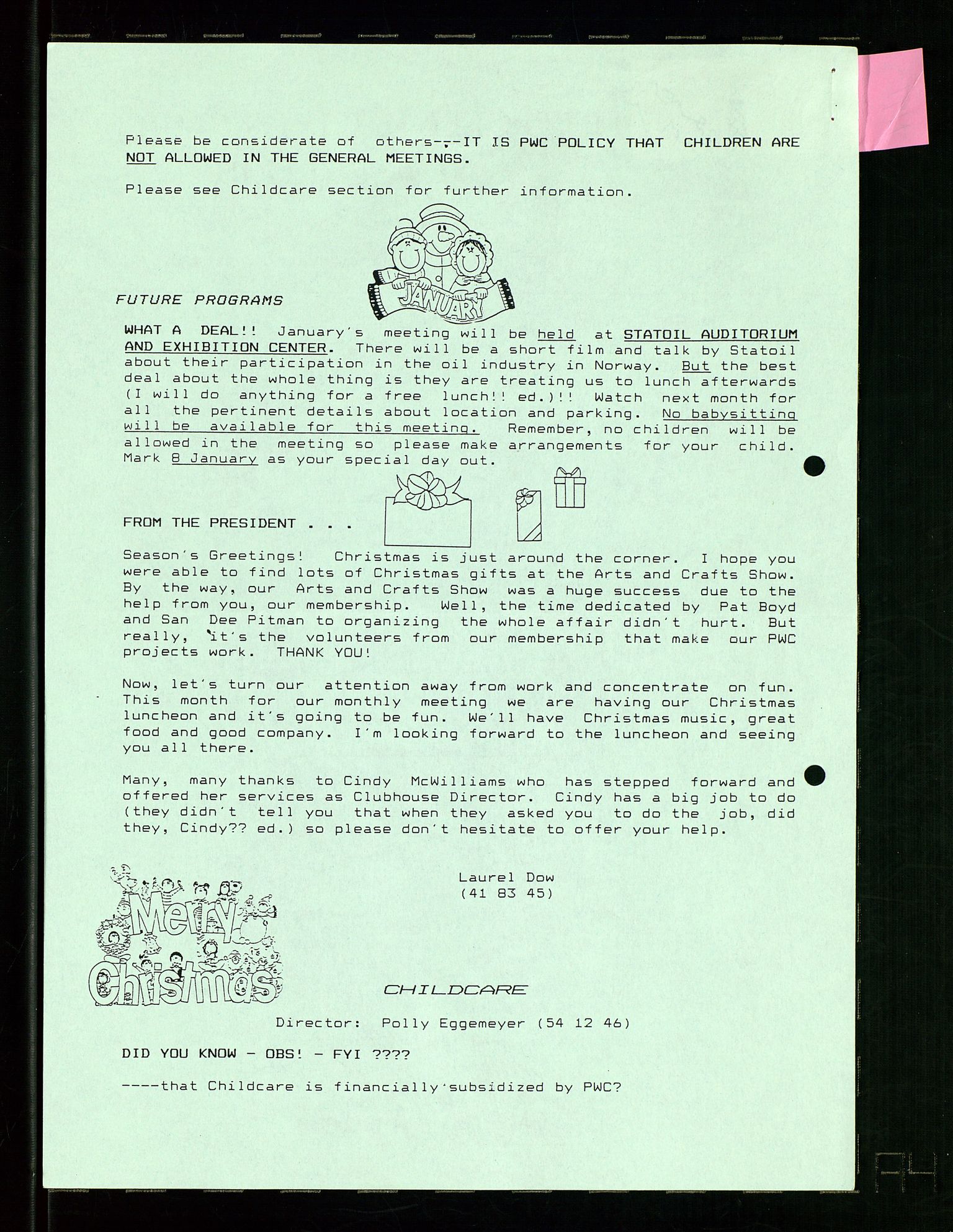 PA 1547 - Petroleum Wives Club, AV/SAST-A-101974/X/Xa/L0003: Newsletter, 1988-1994