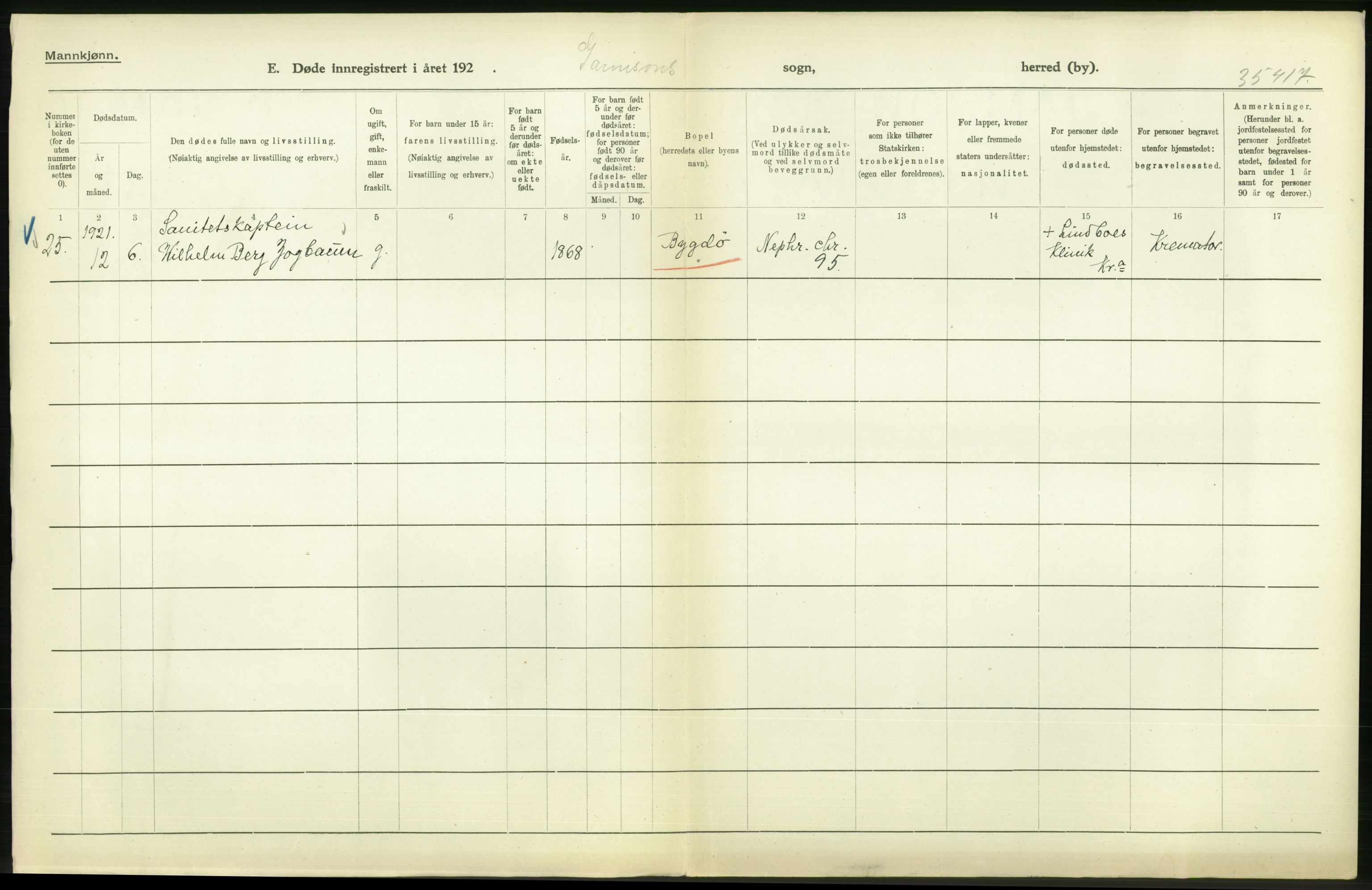 Statistisk sentralbyrå, Sosiodemografiske emner, Befolkning, AV/RA-S-2228/D/Df/Dfc/Dfca/L0013: Kristiania: Døde, dødfødte, 1921, p. 214