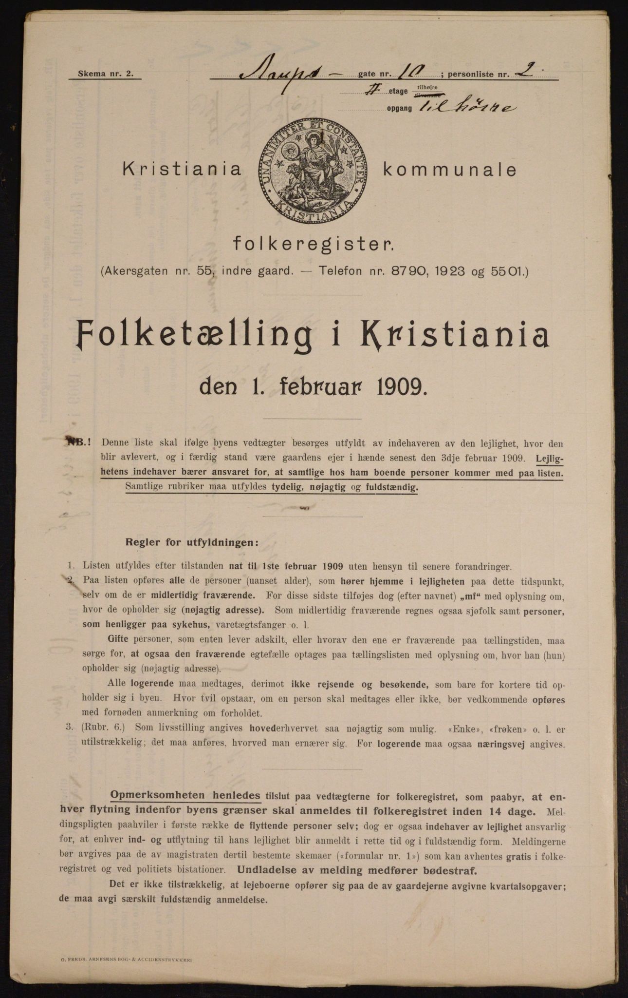 OBA, Municipal Census 1909 for Kristiania, 1909, p. 2114