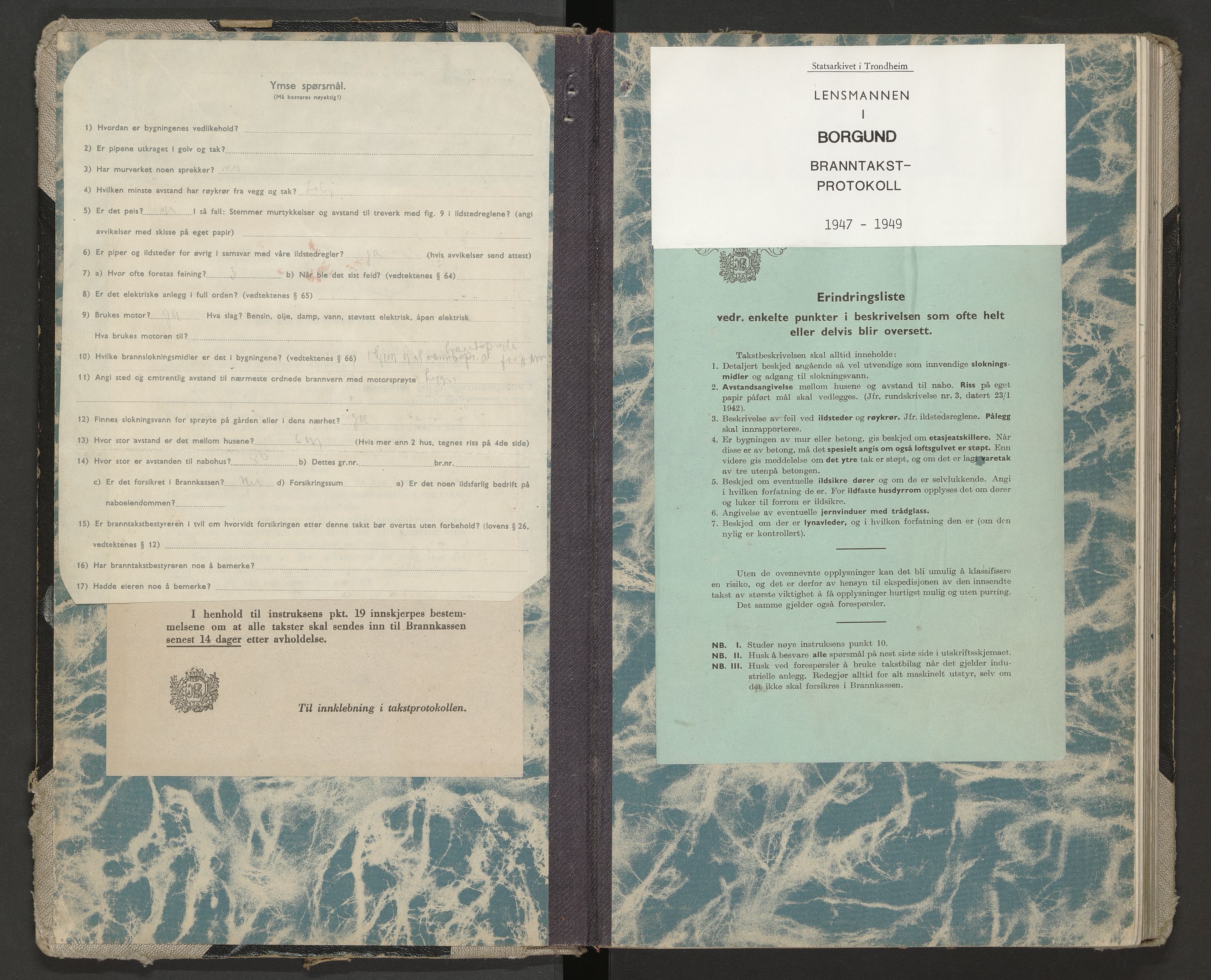 Norges Brannkasse Borgund, SAT/A-5495/Fa/L0005: Branntakstprotokoll, 1947-1949