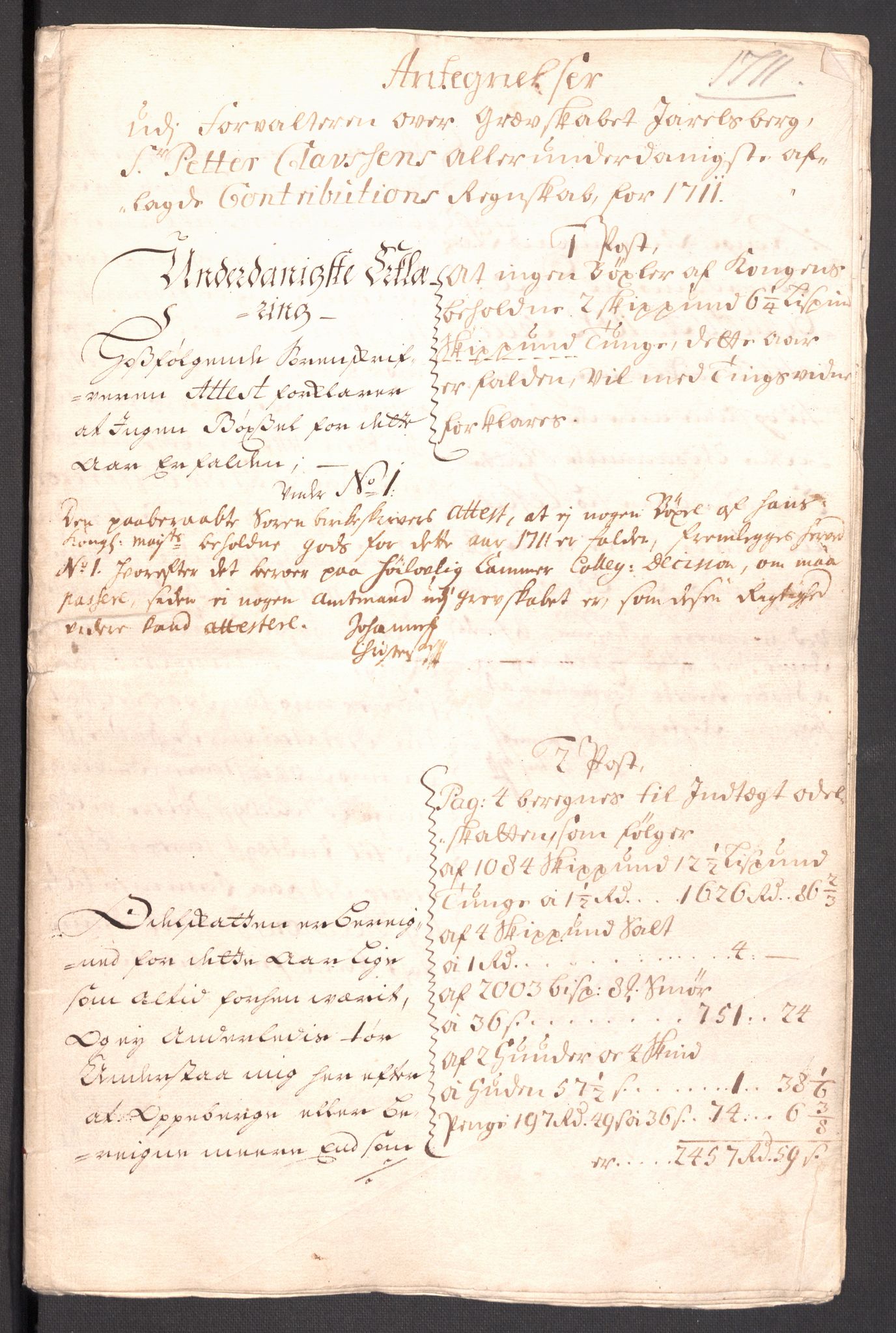 Rentekammeret inntil 1814, Reviderte regnskaper, Fogderegnskap, AV/RA-EA-4092/R32/L1876: Fogderegnskap Jarlsberg grevskap, 1711, p. 452