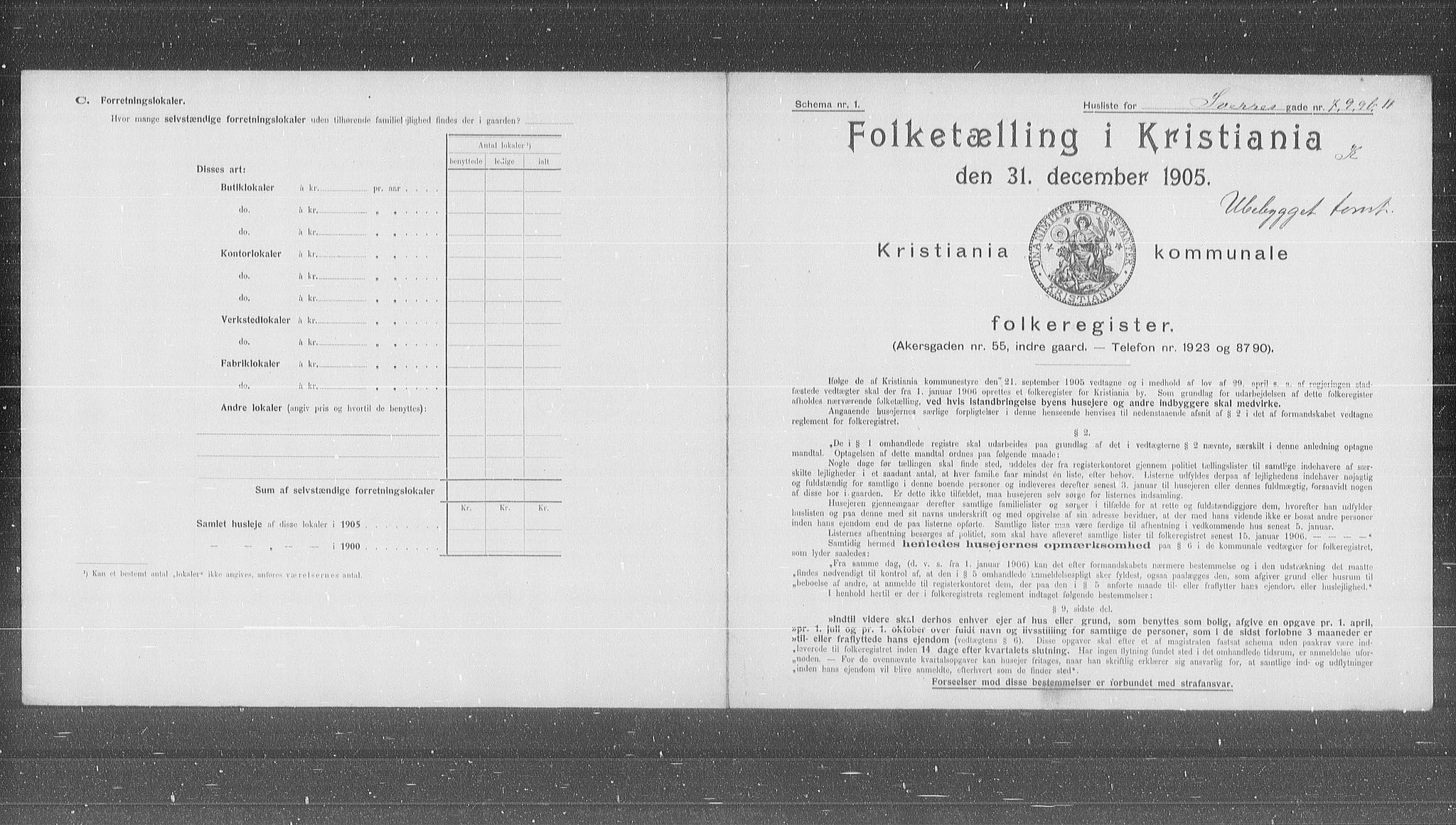 OBA, Municipal Census 1905 for Kristiania, 1905, p. 55367