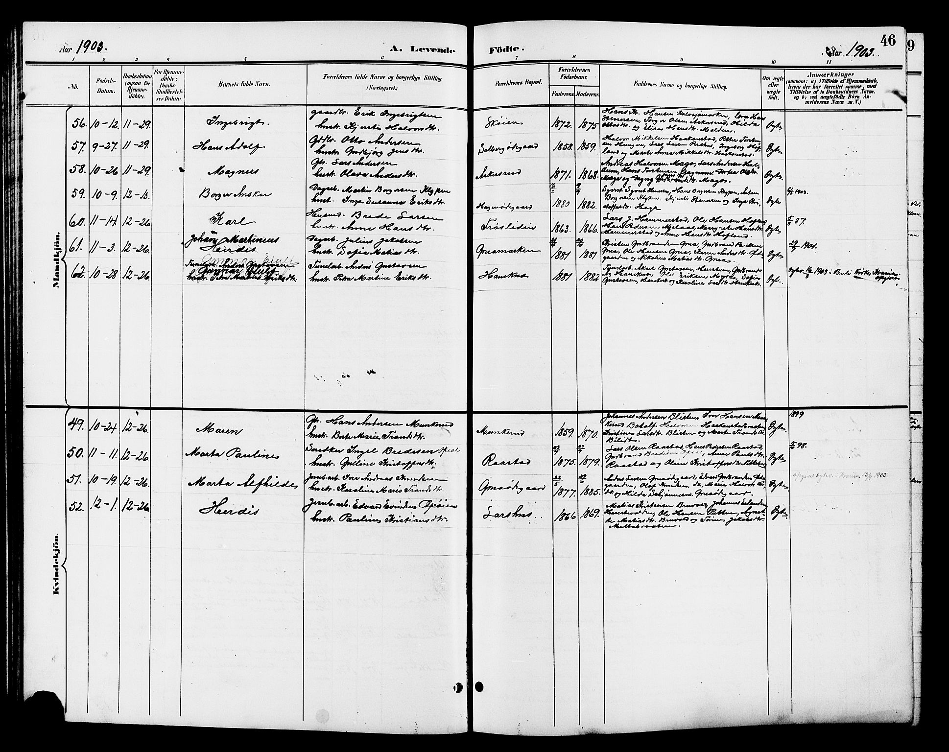 Jevnaker prestekontor, SAH/PREST-116/H/Ha/Hab/L0003: Parish register (copy) no. 3, 1896-1909, p. 46