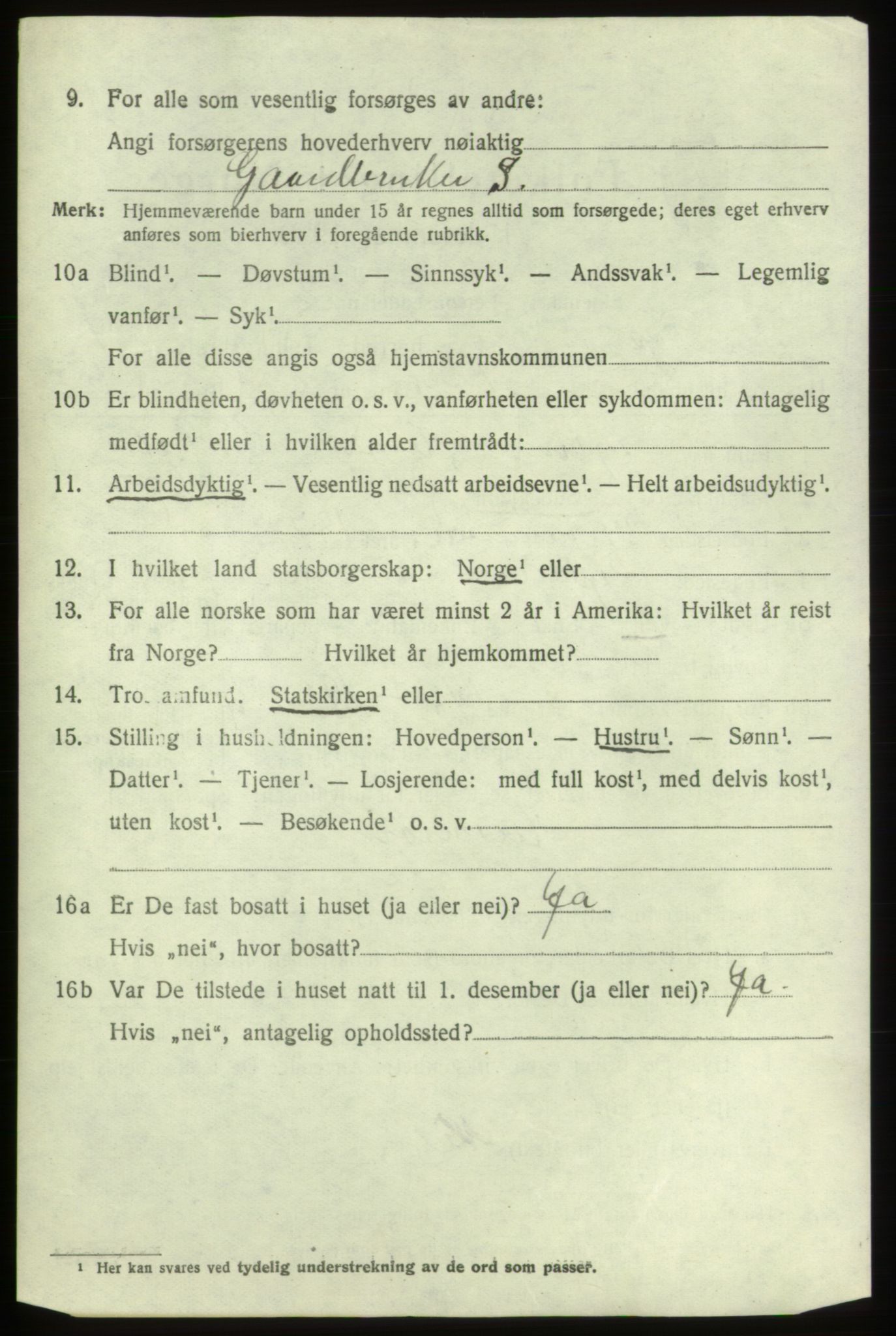 SAB, 1920 census for Tysnes, 1920, p. 3221