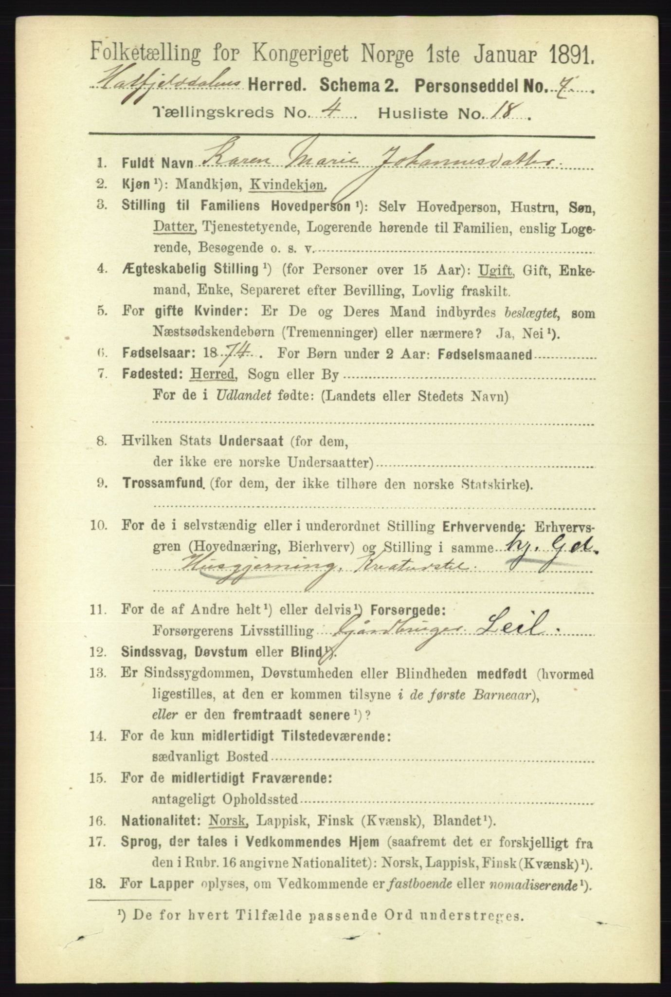 RA, 1891 census for 1826 Hattfjelldal, 1891, p. 1093