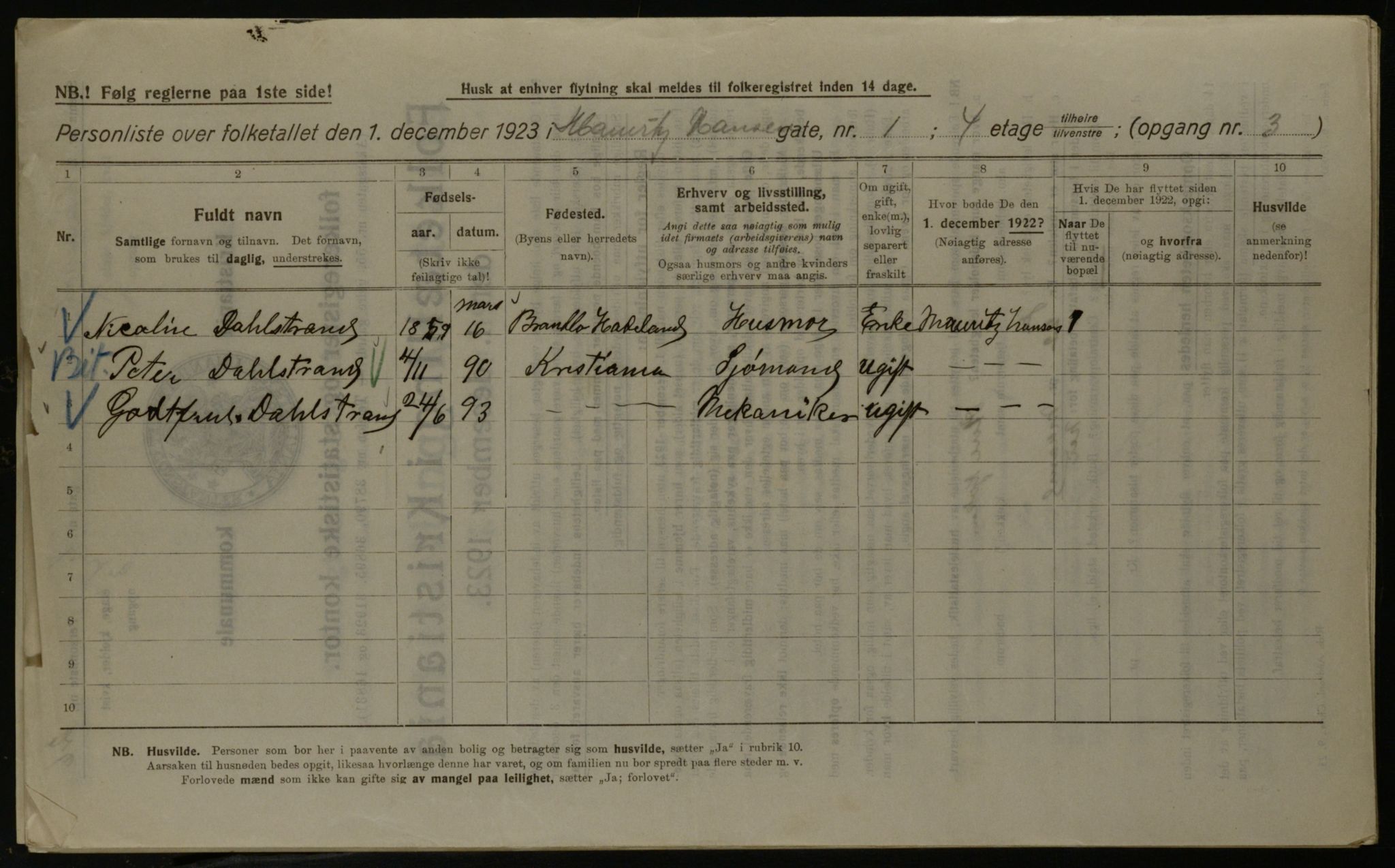 OBA, Municipal Census 1923 for Kristiania, 1923, p. 71789