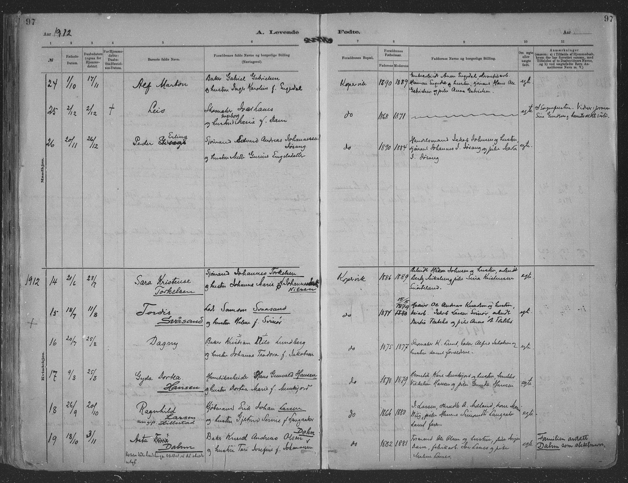 Kopervik sokneprestkontor, AV/SAST-A-101850/H/Ha/Haa/L0001: Parish register (official) no. A 1, 1880-1919, p. 97