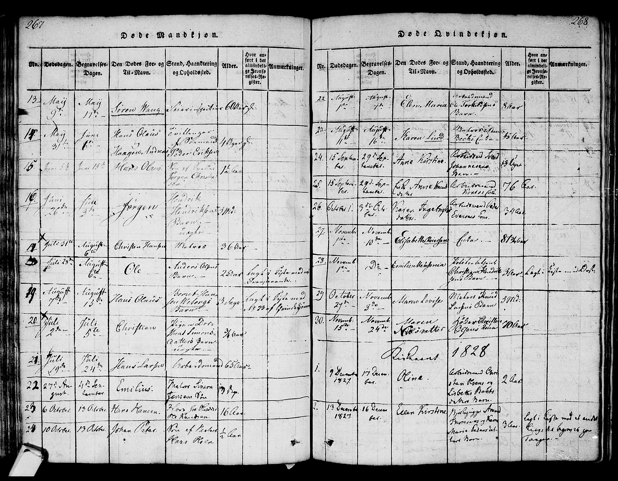 Strømsø kirkebøker, SAKO/A-246/F/Fa/L0011: Parish register (official) no. I 11, 1815-1829, p. 267-268