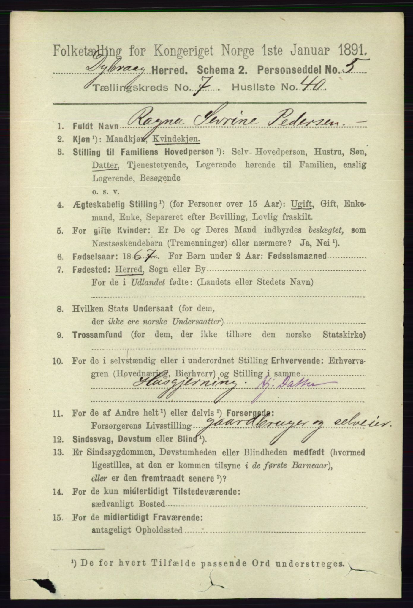 RA, 1891 census for 0915 Dypvåg, 1891, p. 2638