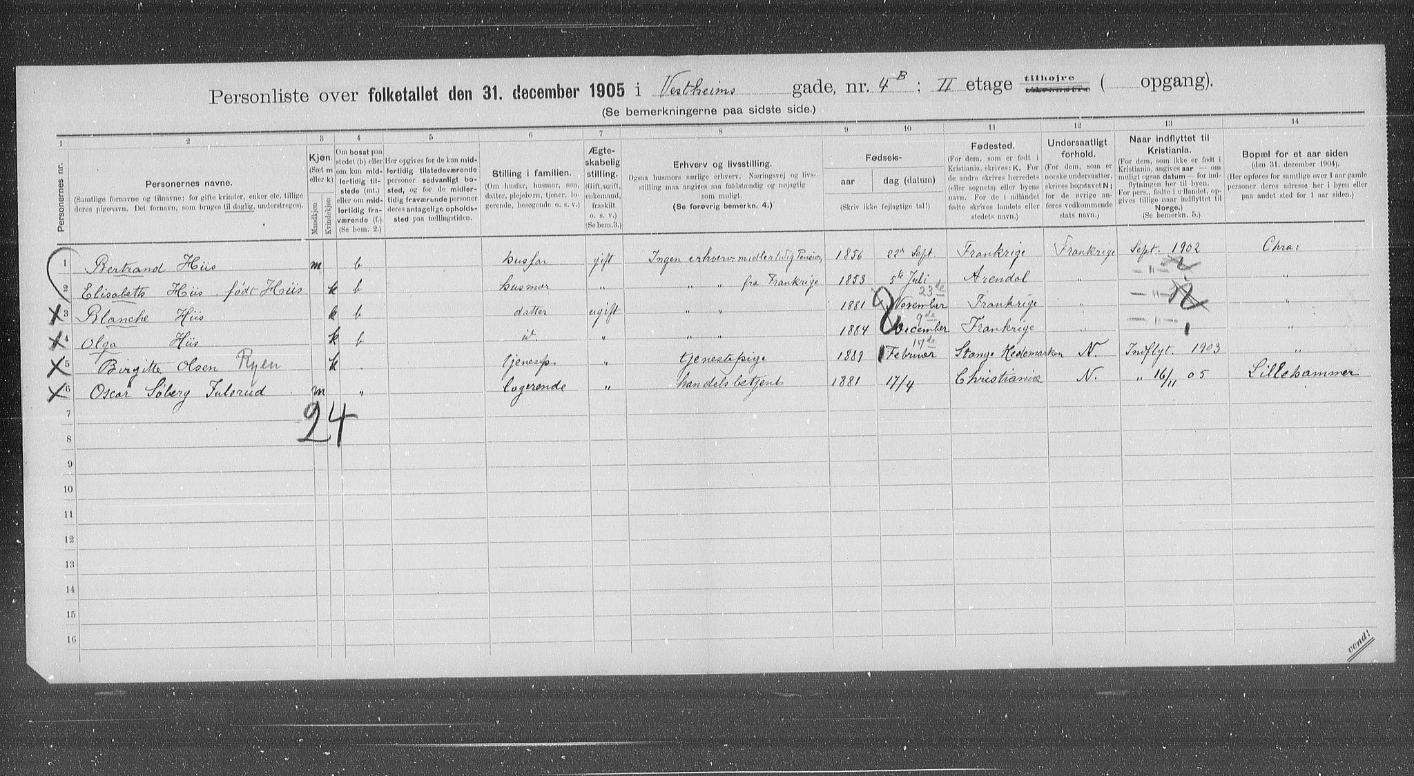 OBA, Municipal Census 1905 for Kristiania, 1905, p. 64398