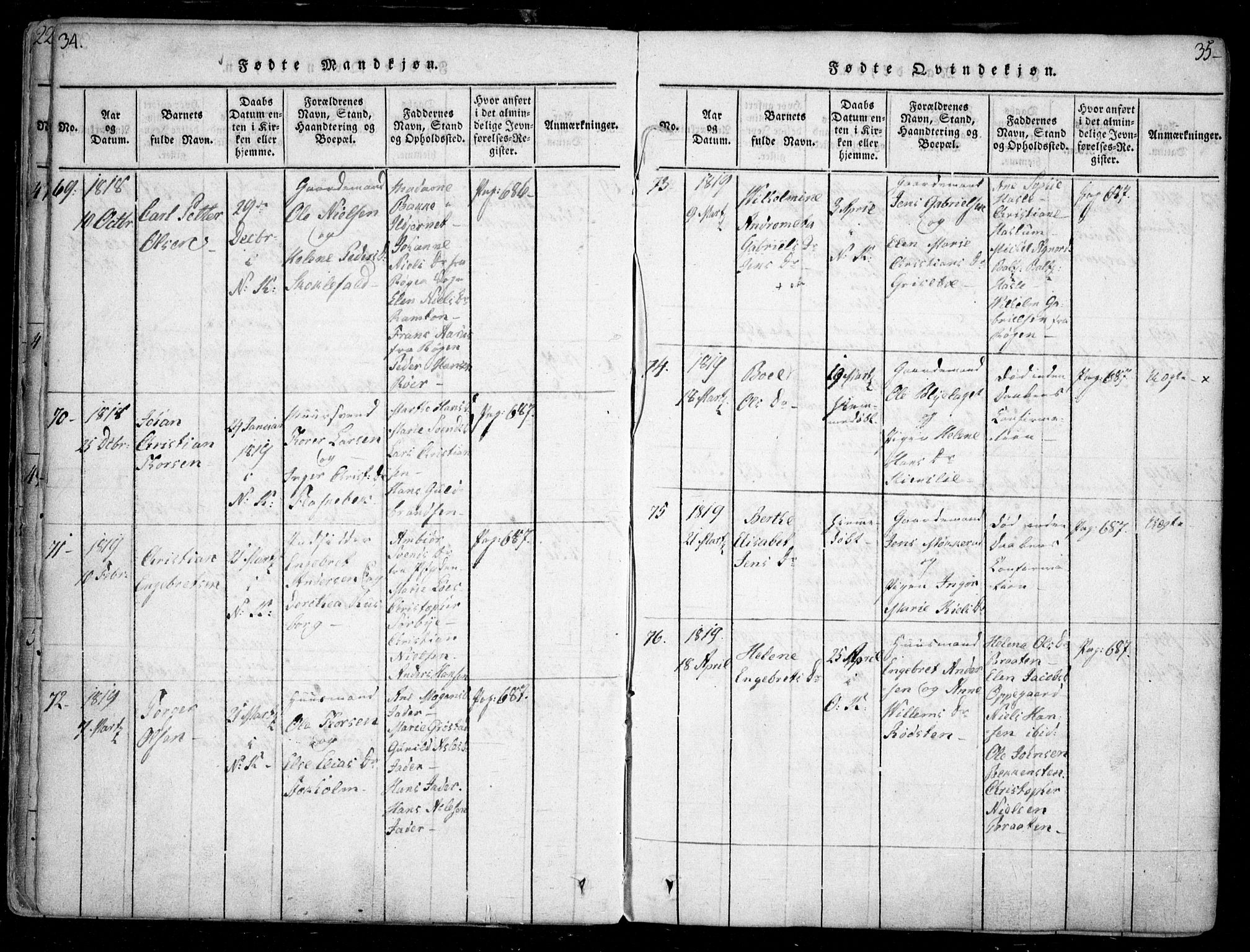 Nesodden prestekontor Kirkebøker, SAO/A-10013/F/Fa/L0006: Parish register (official) no. I 6, 1814-1847, p. 34-35
