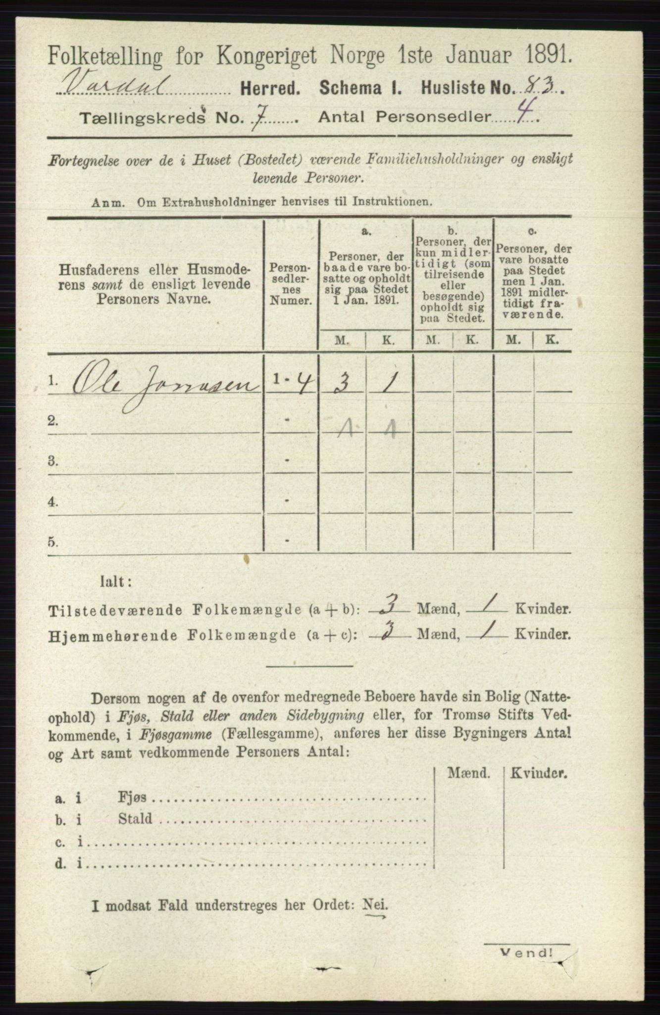 RA, 1891 census for 0527 Vardal, 1891, p. 2965