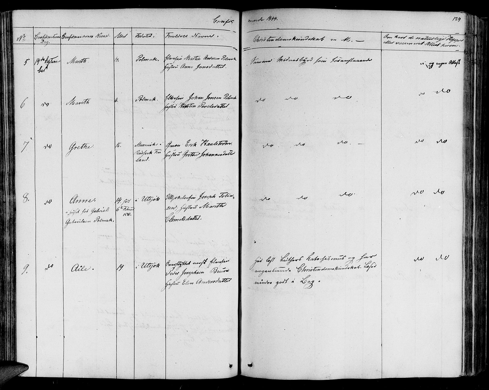 Lebesby sokneprestkontor, AV/SATØ-S-1353/H/Ha/L0003kirke: Parish register (official) no. 3, 1833-1852, p. 129