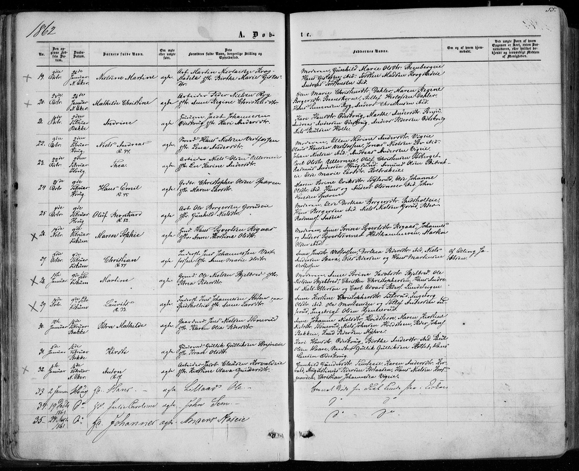 Eiker kirkebøker, SAKO/A-4/F/Fa/L0016: Parish register (official) no. I 16, 1860-1868, p. 55