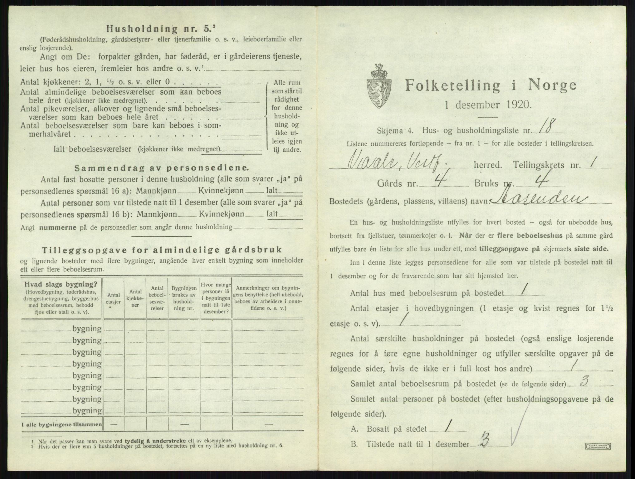 SAKO, 1920 census for Våle, 1920, p. 81