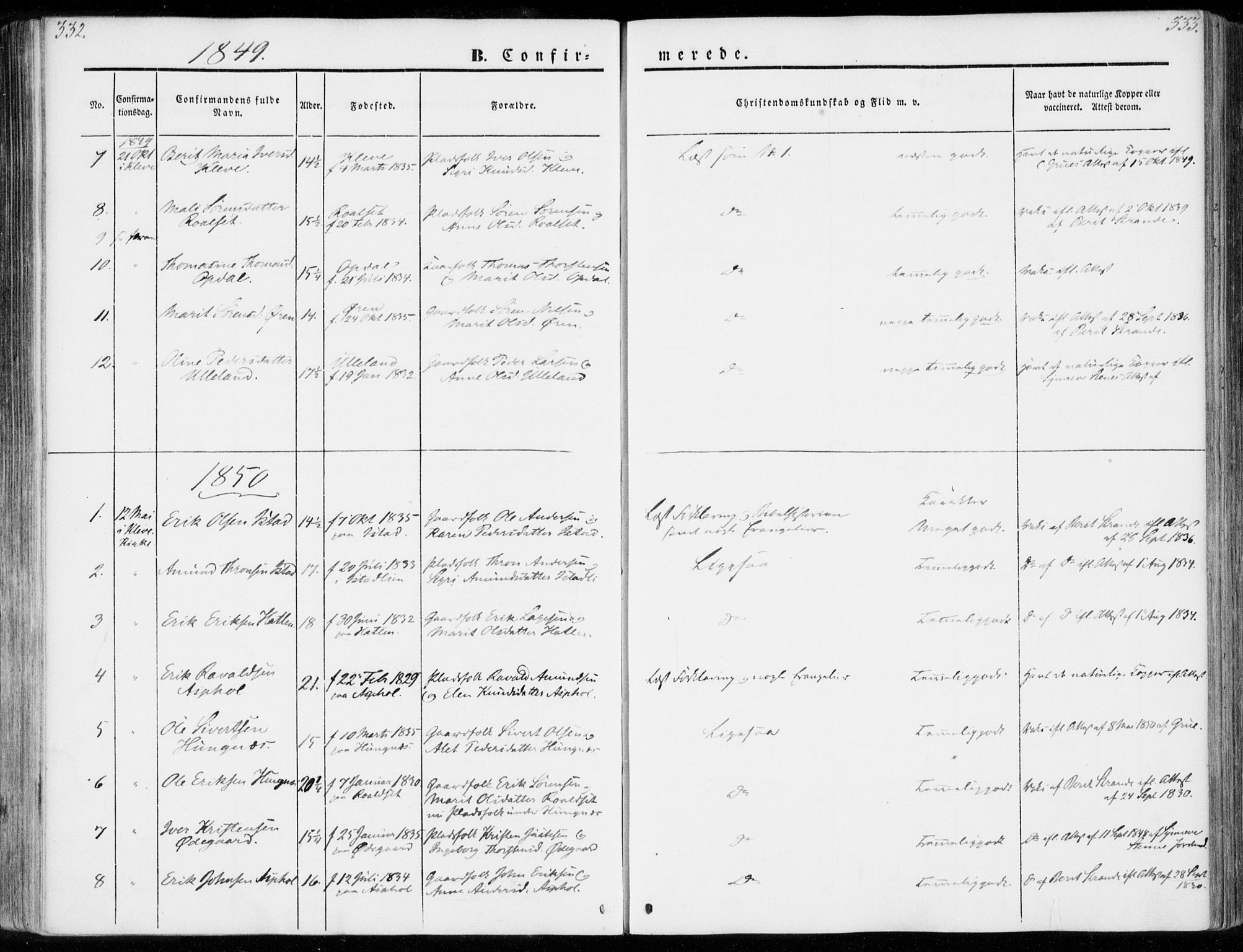 Ministerialprotokoller, klokkerbøker og fødselsregistre - Møre og Romsdal, SAT/A-1454/557/L0680: Parish register (official) no. 557A02, 1843-1869, p. 332-333