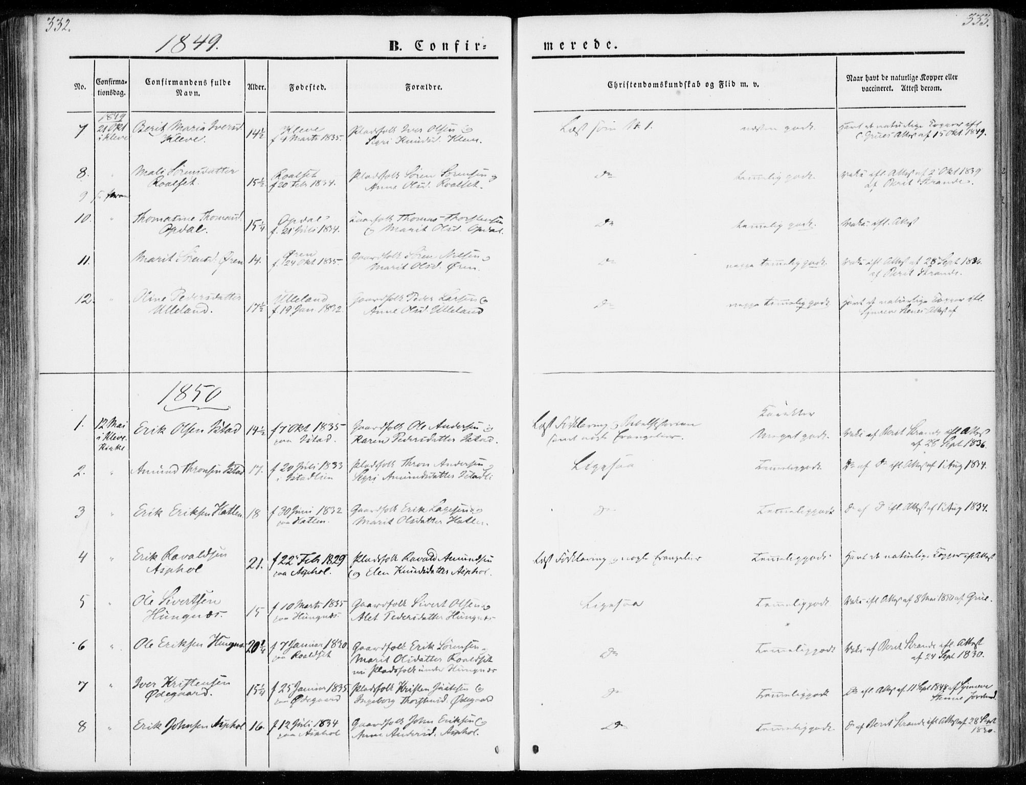 Ministerialprotokoller, klokkerbøker og fødselsregistre - Møre og Romsdal, AV/SAT-A-1454/557/L0680: Parish register (official) no. 557A02, 1843-1869, p. 332-333