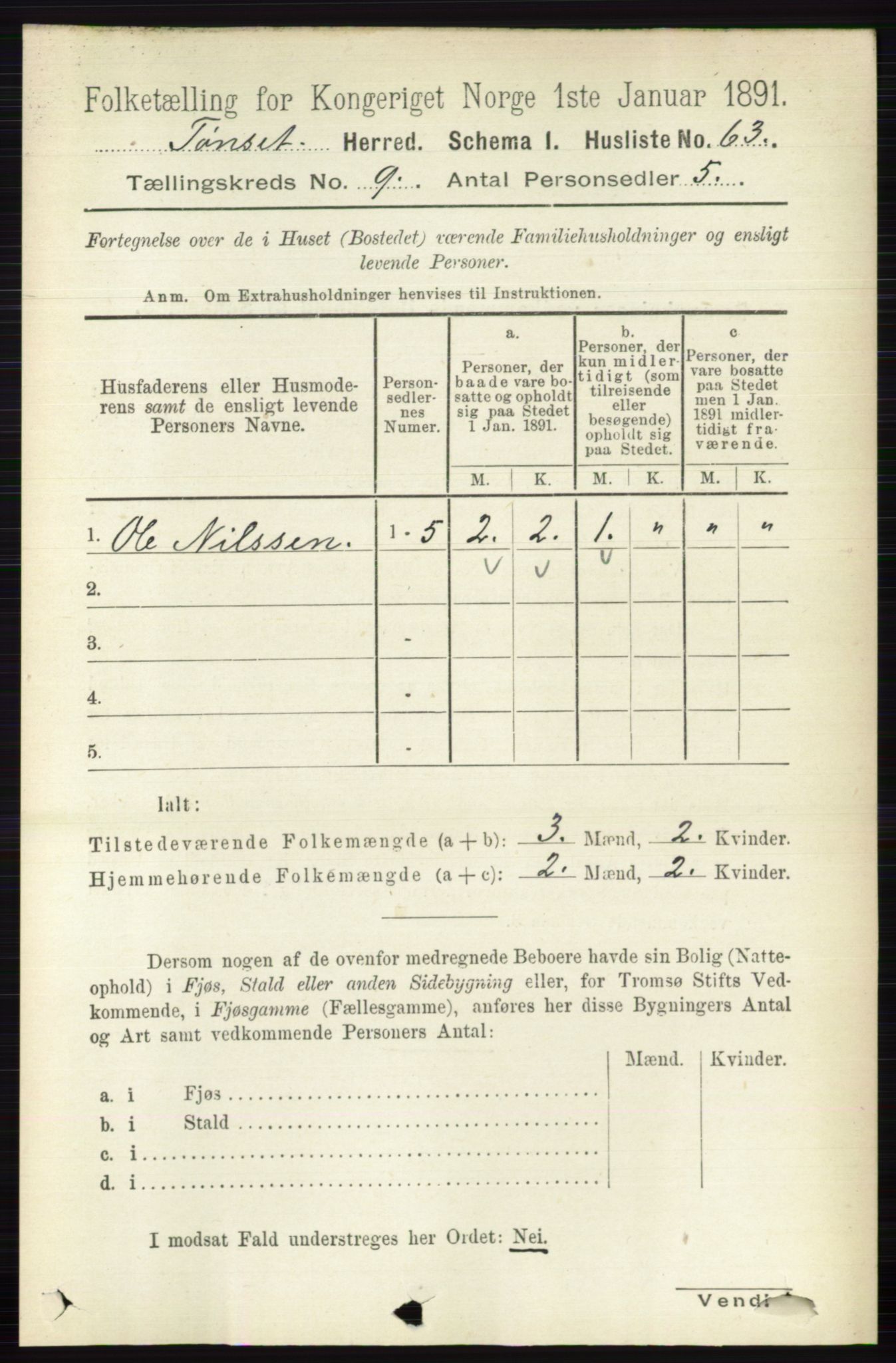 RA, 1891 census for 0437 Tynset, 1891, p. 2412