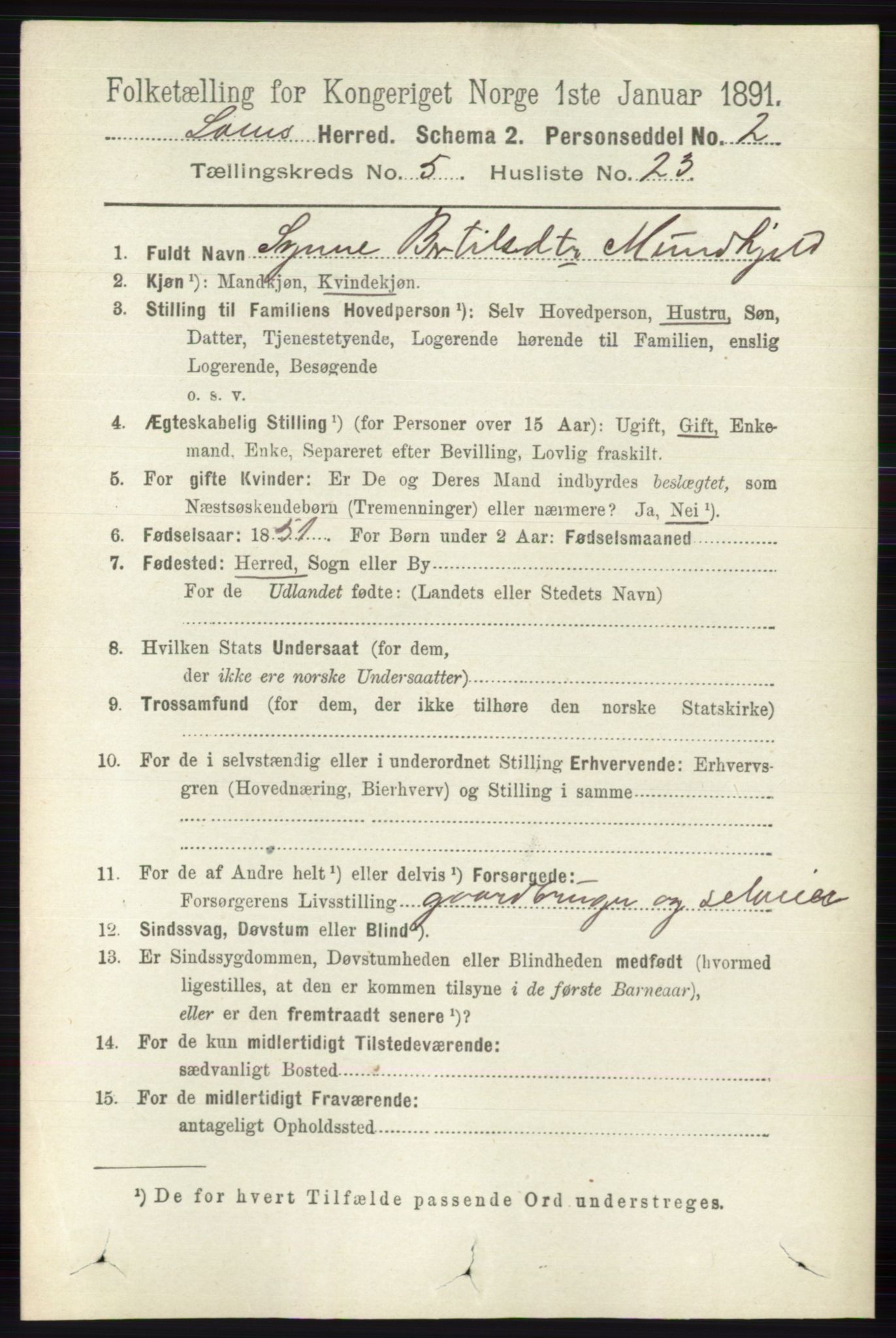 RA, 1891 census for 0514 Lom, 1891, p. 1973