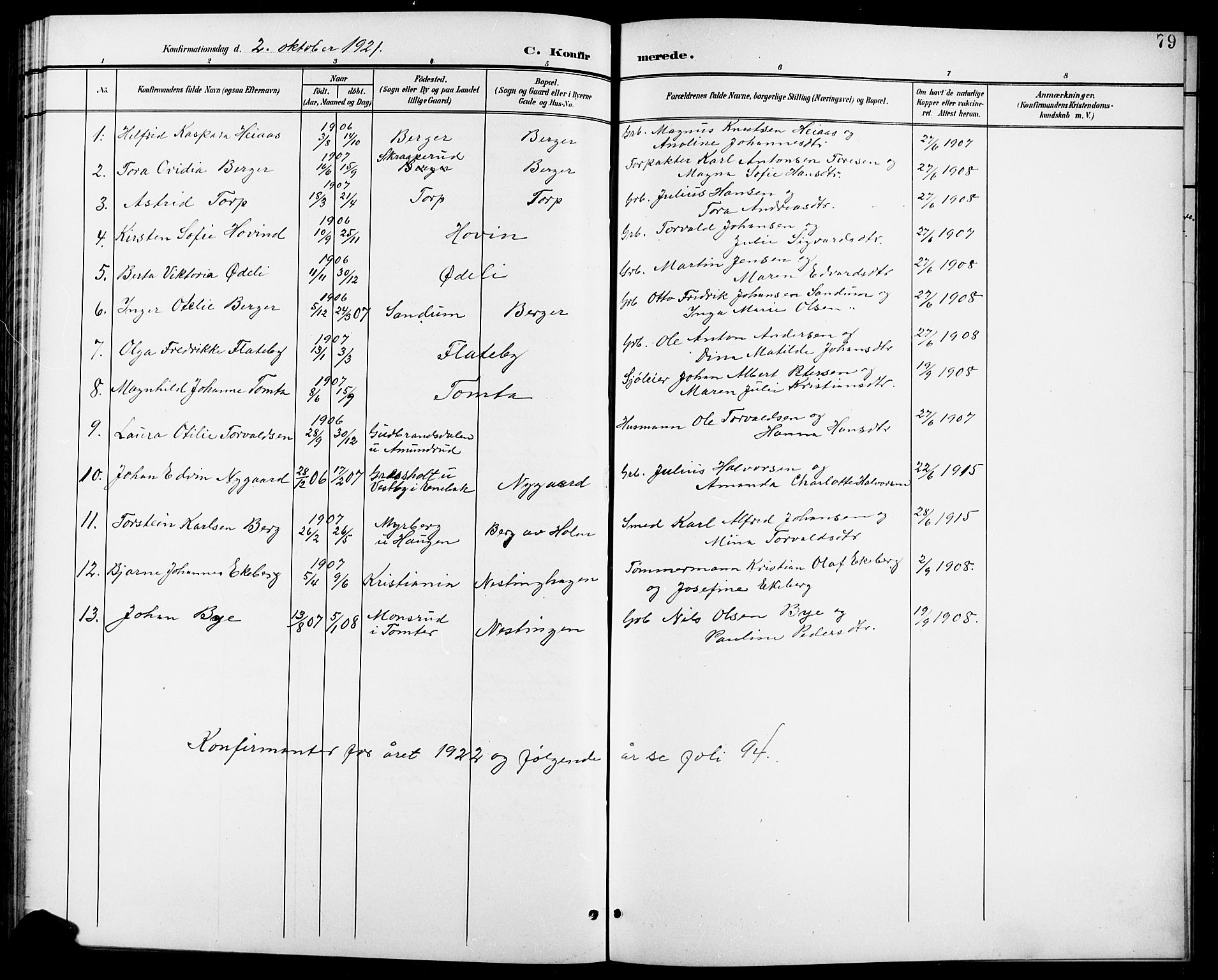 Spydeberg prestekontor Kirkebøker, SAO/A-10924/G/Gb/L0001: Parish register (copy) no. II 1, 1901-1924, p. 79