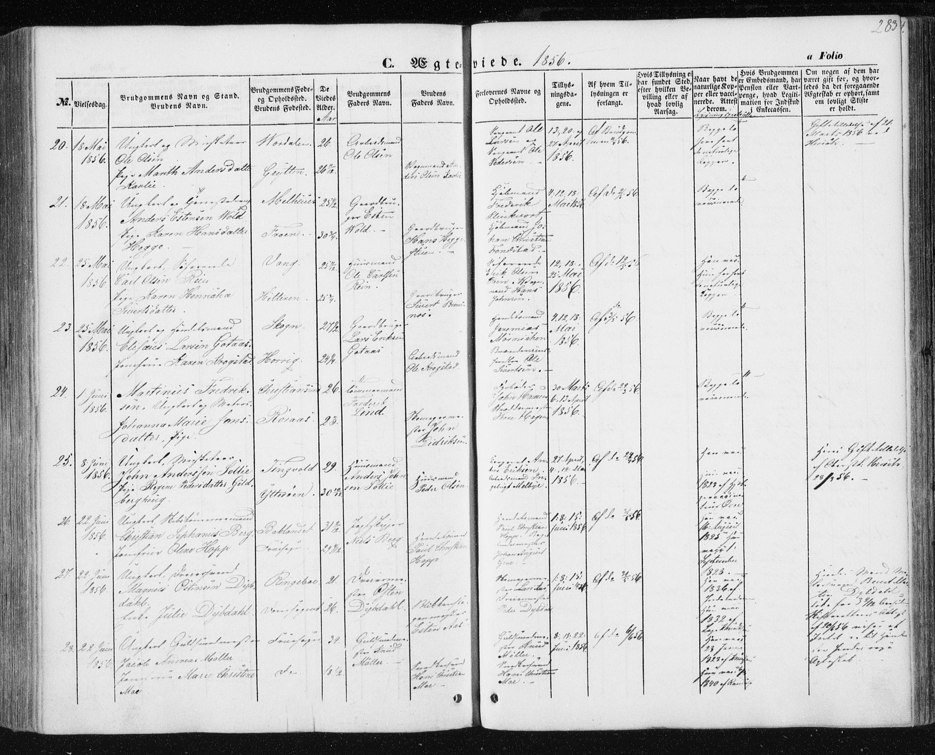 Ministerialprotokoller, klokkerbøker og fødselsregistre - Sør-Trøndelag, AV/SAT-A-1456/602/L0112: Parish register (official) no. 602A10, 1848-1859, p. 283