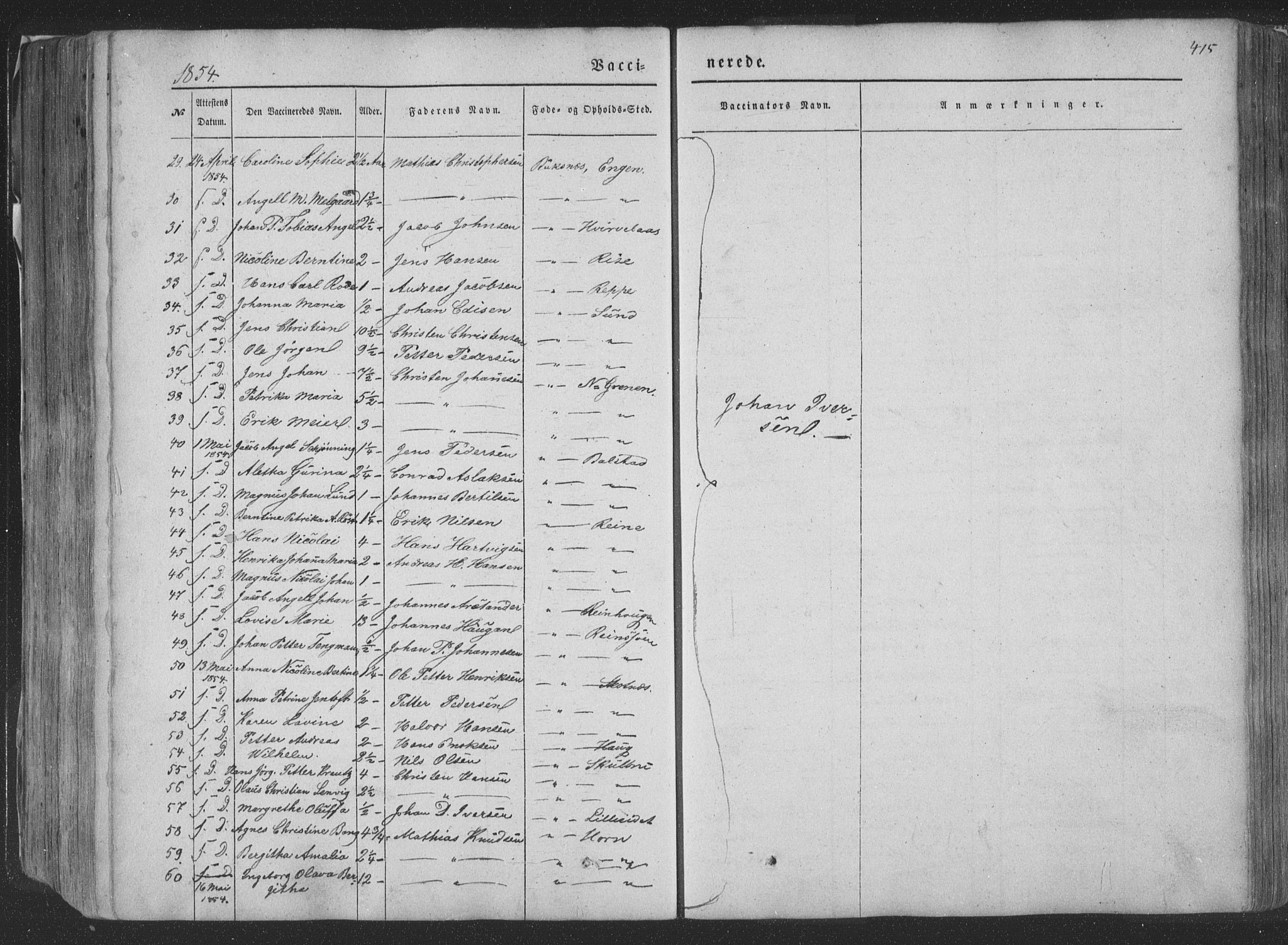 Ministerialprotokoller, klokkerbøker og fødselsregistre - Nordland, AV/SAT-A-1459/881/L1165: Parish register (copy) no. 881C02, 1854-1876, p. 415