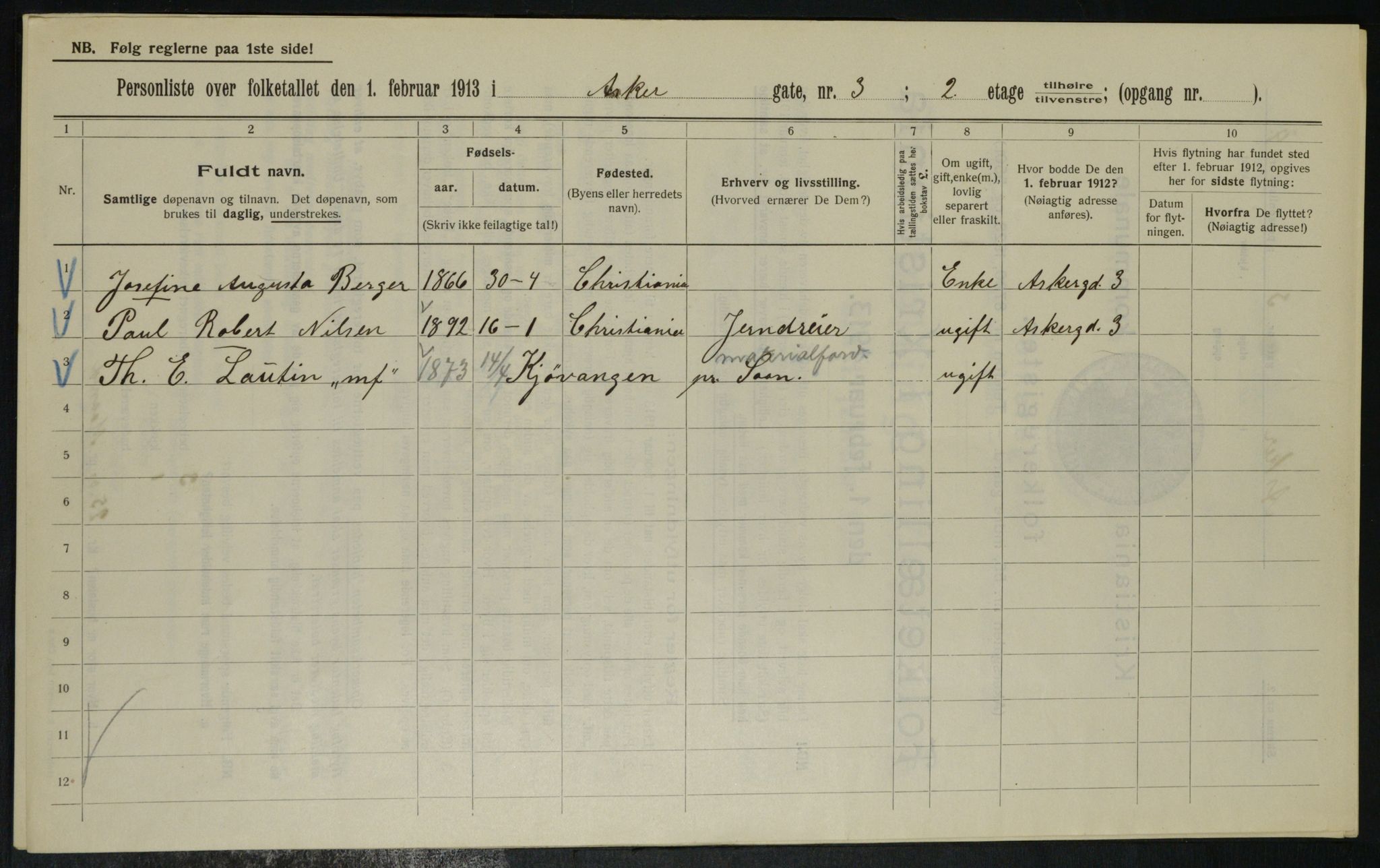 OBA, Municipal Census 1913 for Kristiania, 1913, p. 2430