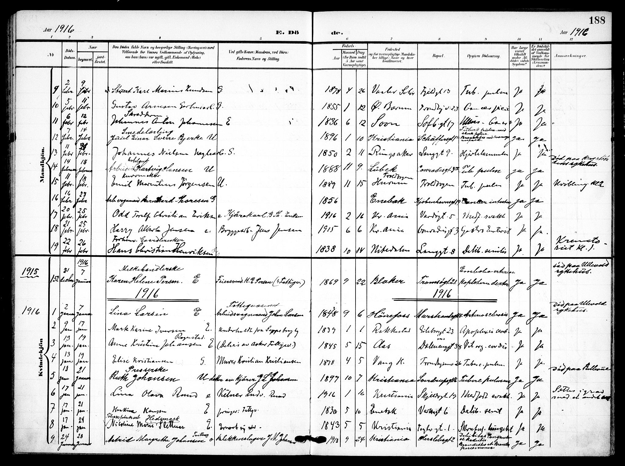 Petrus prestekontor Kirkebøker, SAO/A-10872/F/Fa/L0010: Parish register (official) no. 10, 1904-1916, p. 188