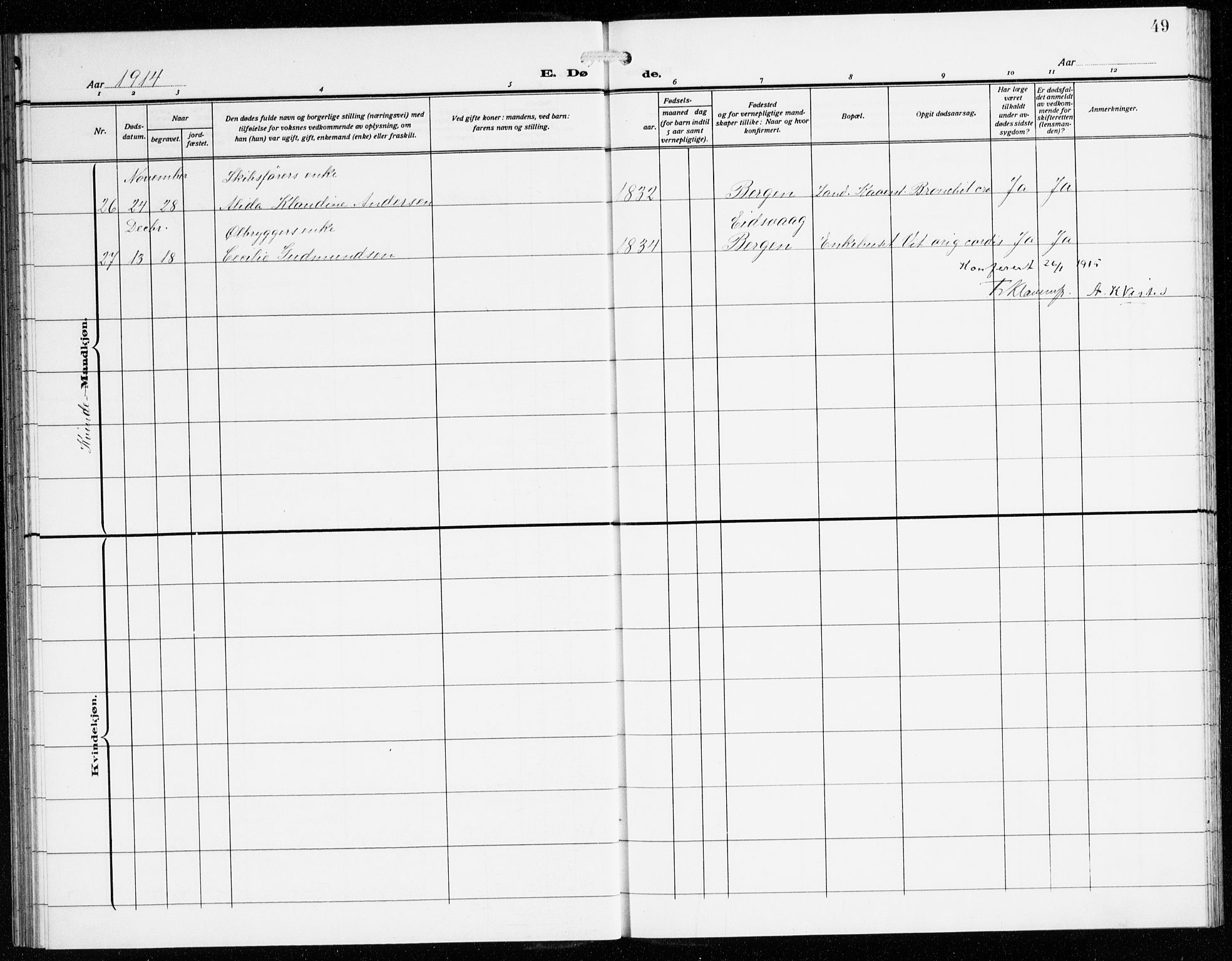 St. Jørgens hospital og Årstad sokneprestembete, AV/SAB-A-99934: Parish register (copy) no. A 11, 1909-1935, p. 49