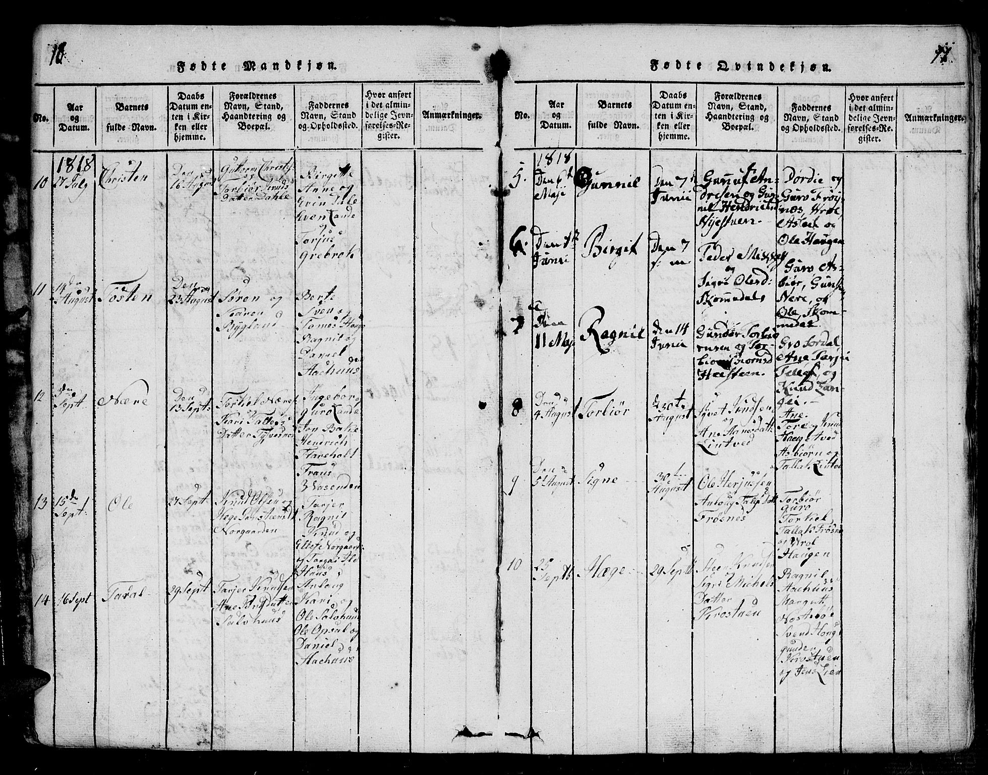 Bygland sokneprestkontor, AV/SAK-1111-0006/F/Fa/Fab/L0003: Parish register (official) no. A 3, 1816-1841, p. 10-11