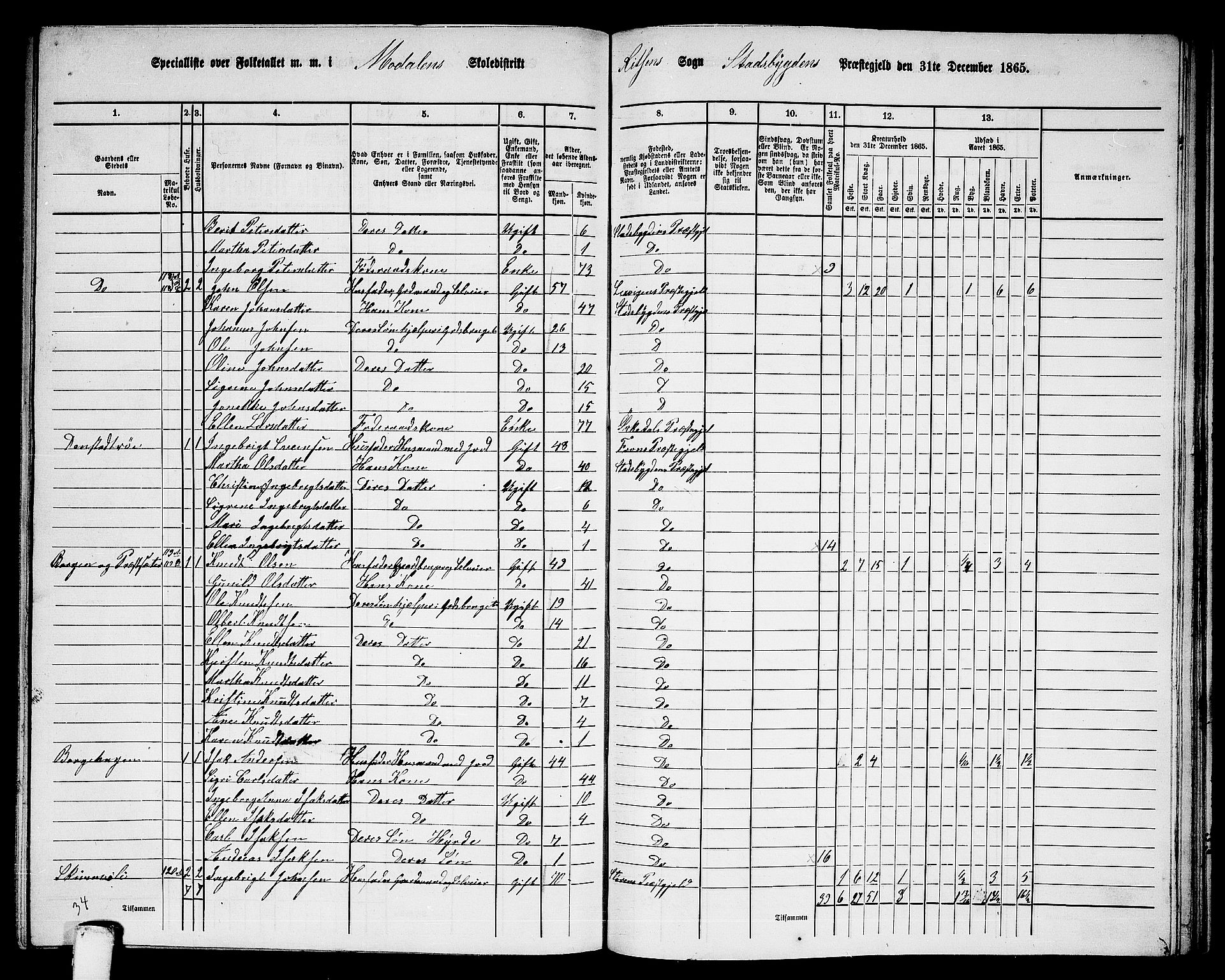 RA, 1865 census for Stadsbygd, 1865, p. 182