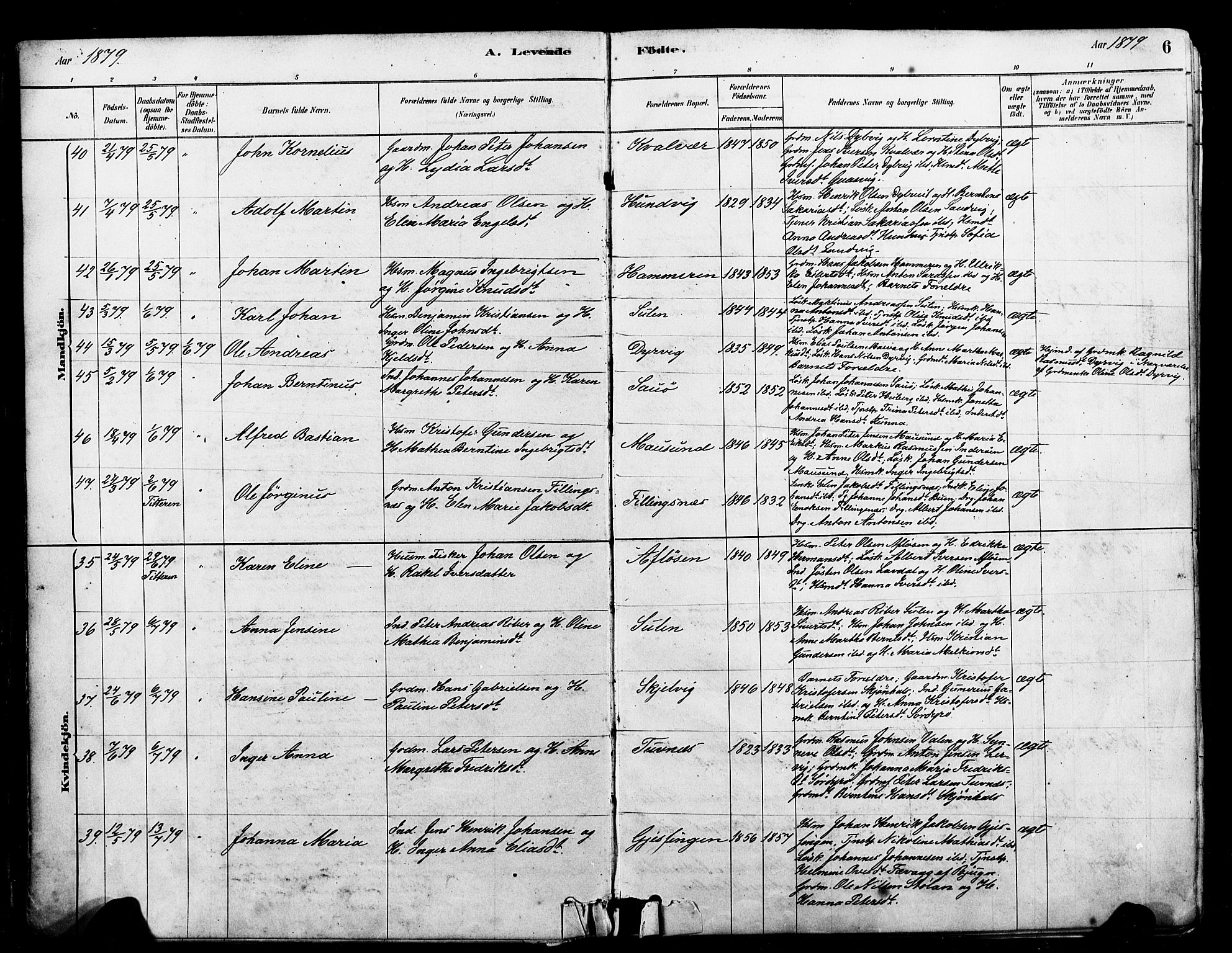 Ministerialprotokoller, klokkerbøker og fødselsregistre - Sør-Trøndelag, AV/SAT-A-1456/640/L0578: Parish register (official) no. 640A03, 1879-1889, p. 6