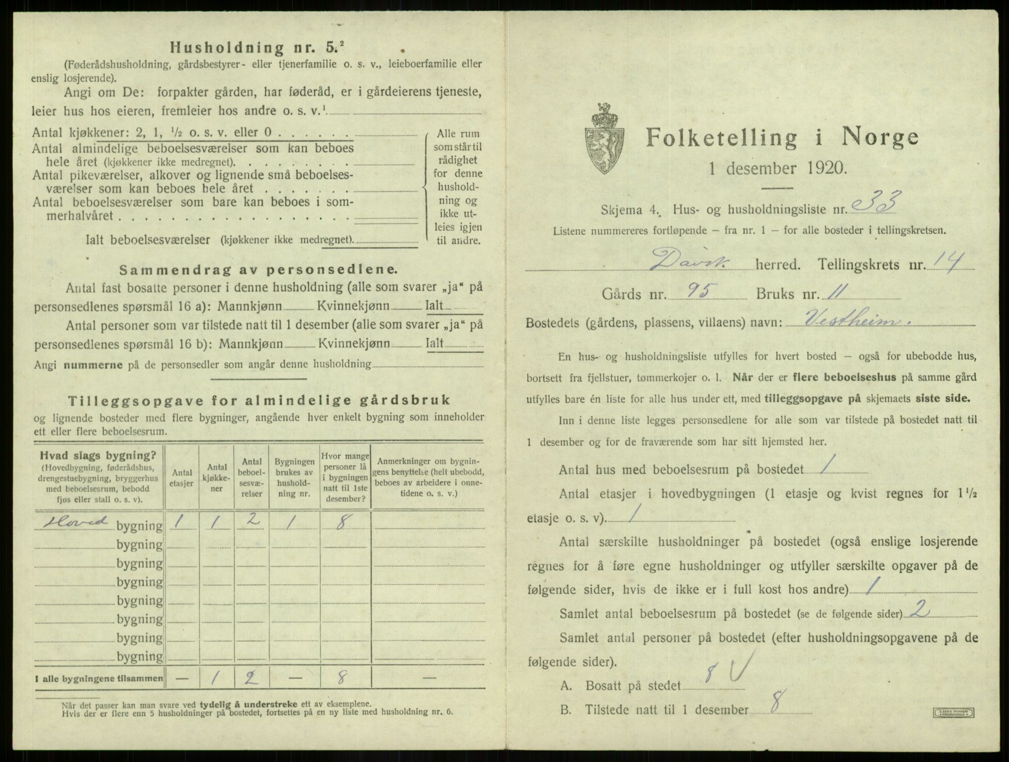 SAB, 1920 census for Davik, 1920, p. 945