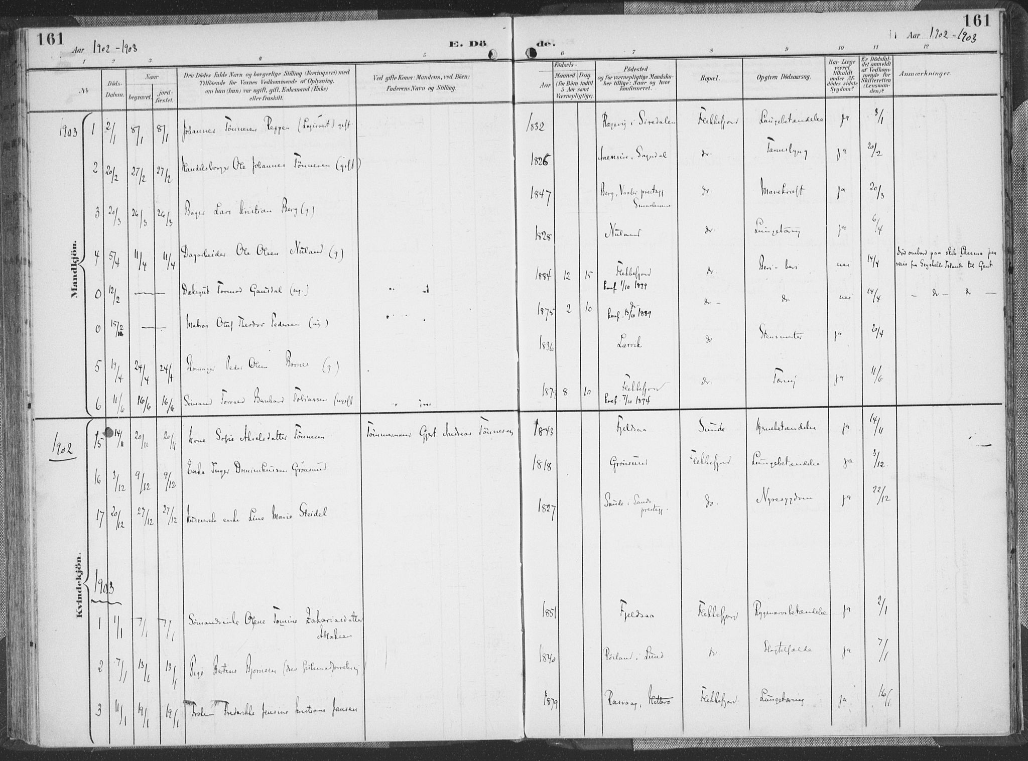 Flekkefjord sokneprestkontor, SAK/1111-0012/F/Fa/Faa/L0002: Parish register (official) no. A 2, 1900-1912, p. 161