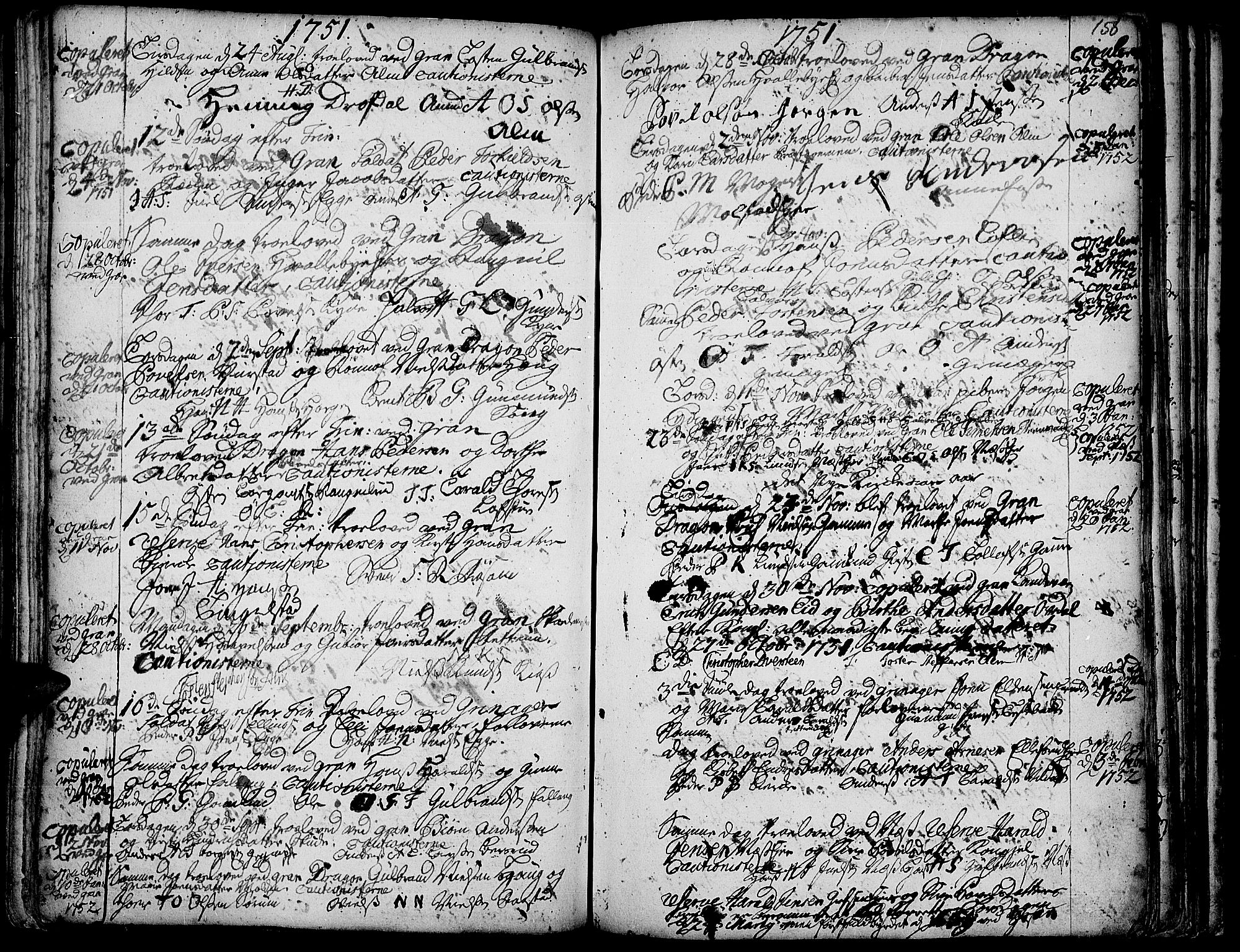 Gran prestekontor, SAH/PREST-112/H/Ha/Haa/L0003: Parish register (official) no. 3, 1745-1758, p. 158