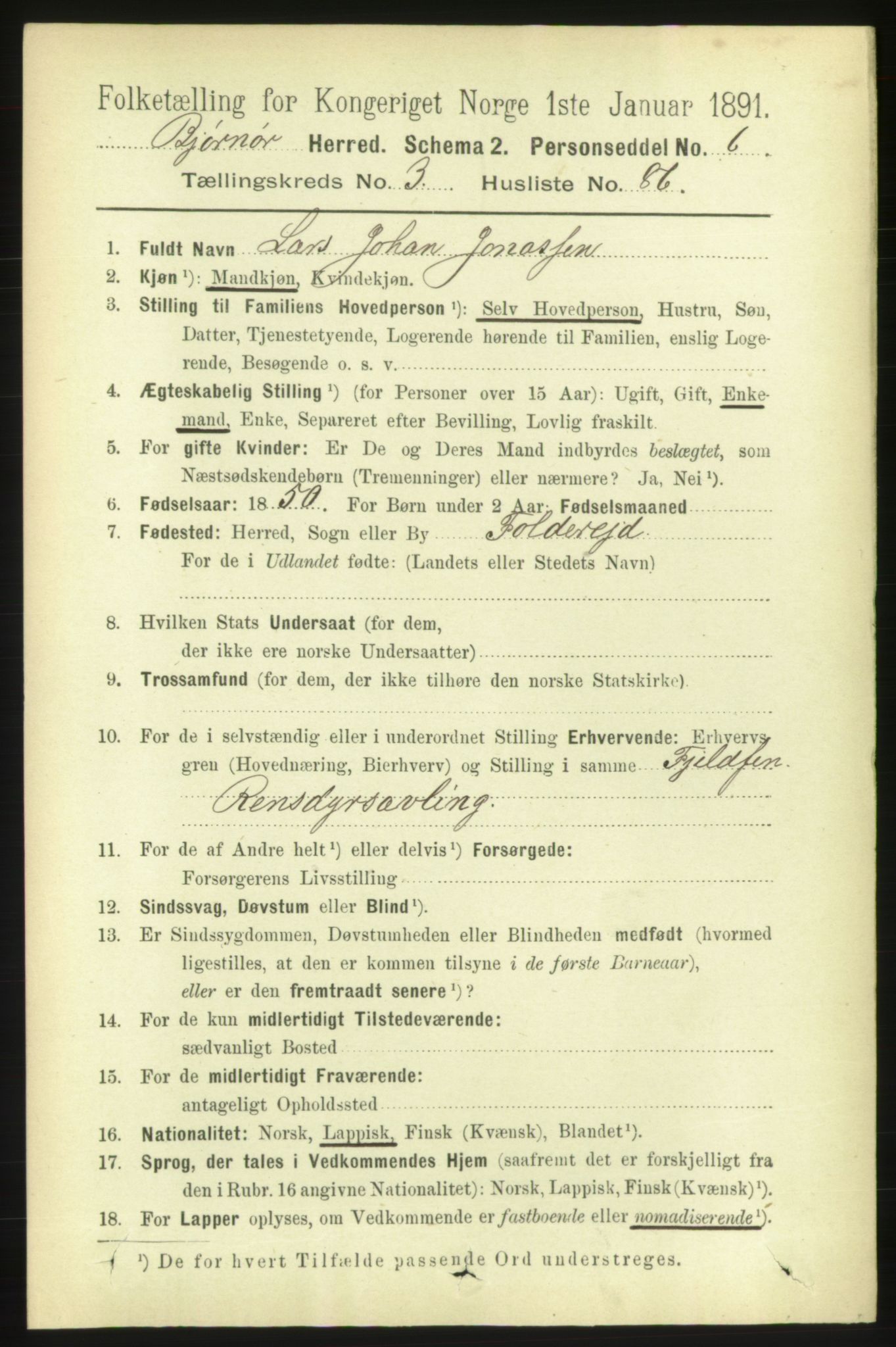 RA, 1891 census for 1632 Bjørnør, 1891, p. 1785