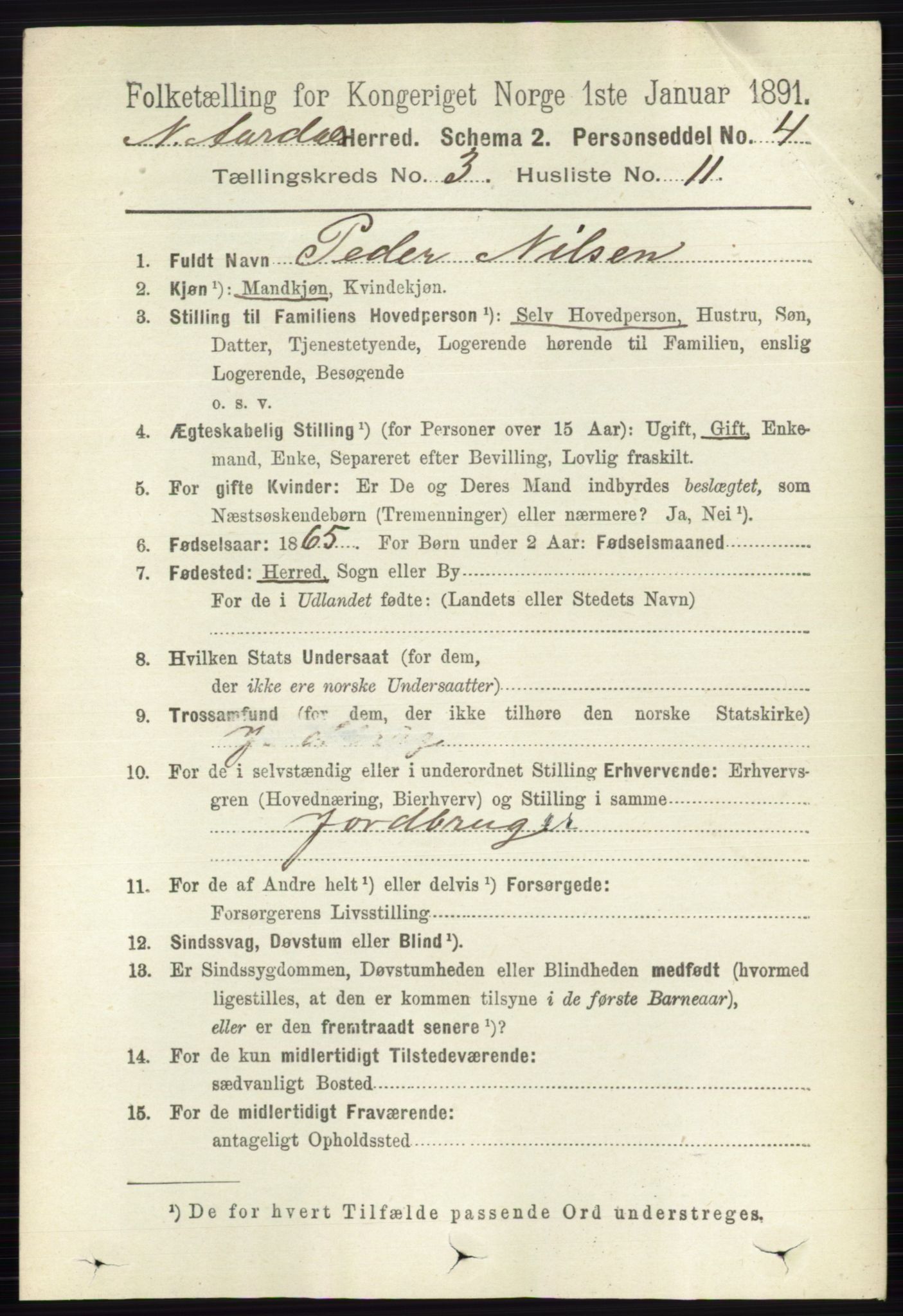 RA, 1891 census for 0542 Nord-Aurdal, 1891, p. 1002