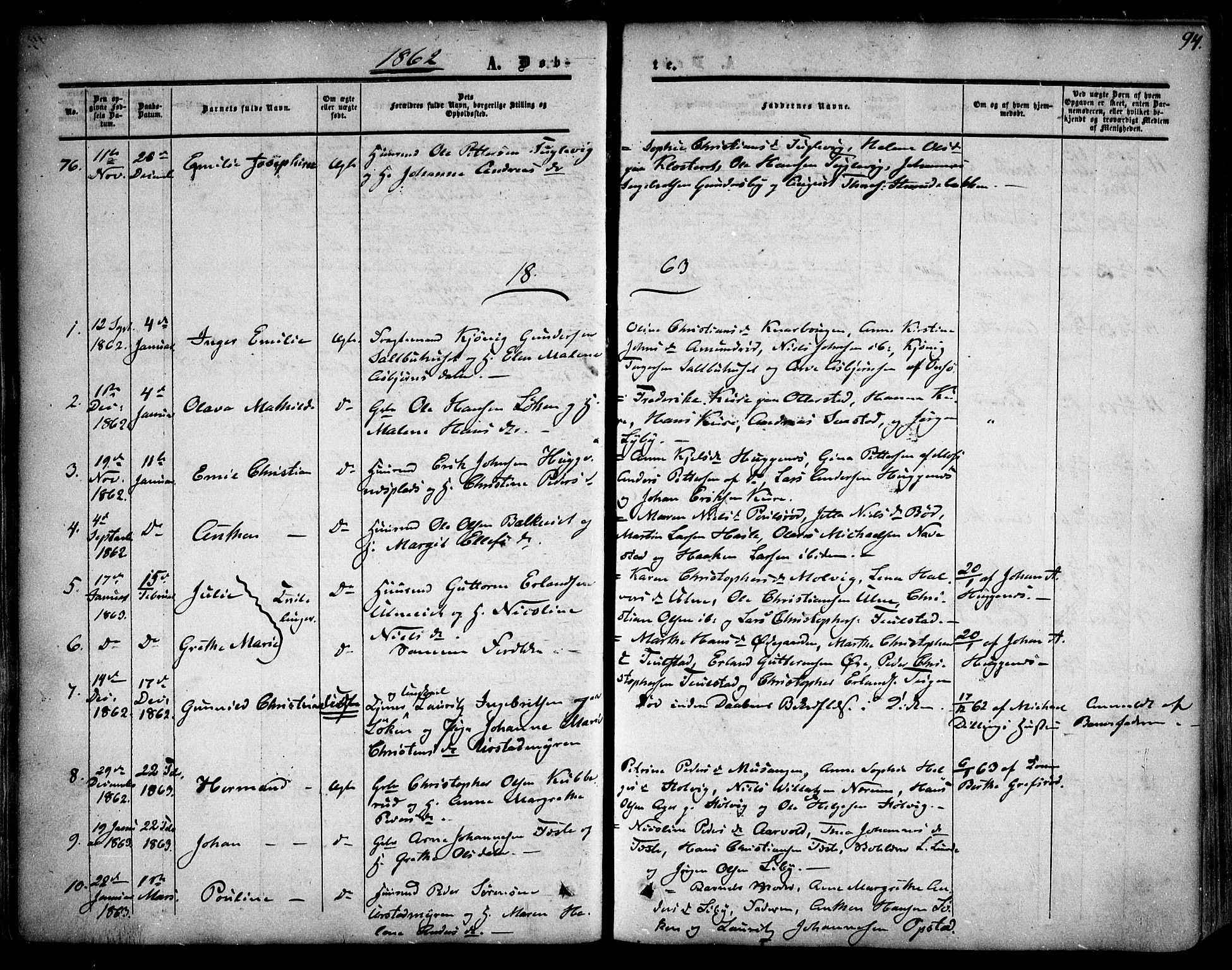 Rygge prestekontor Kirkebøker, SAO/A-10084b/F/Fa/L0005: Parish register (official) no. 5, 1852-1871, p. 94